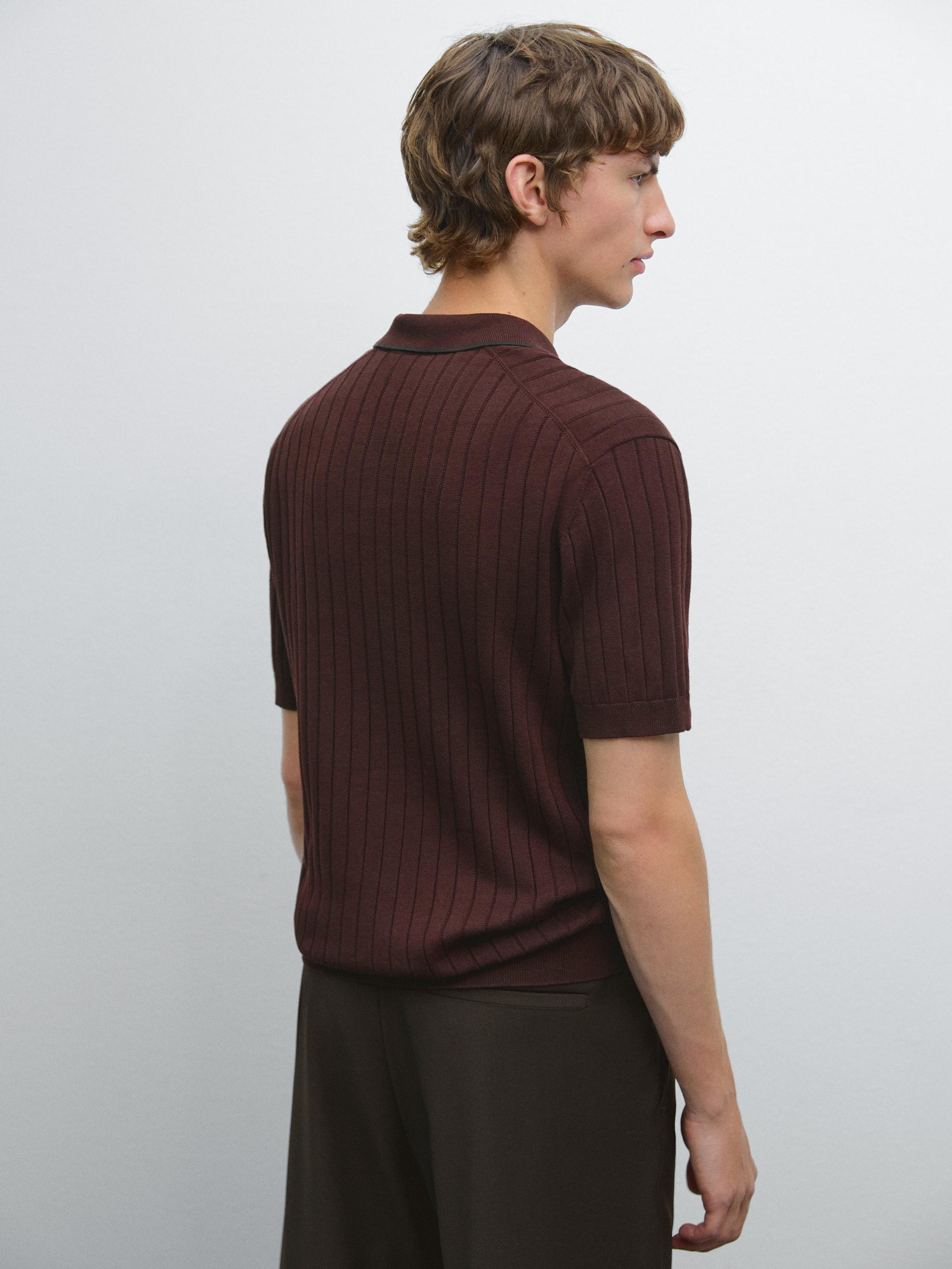 Ribbed knit polo shirt