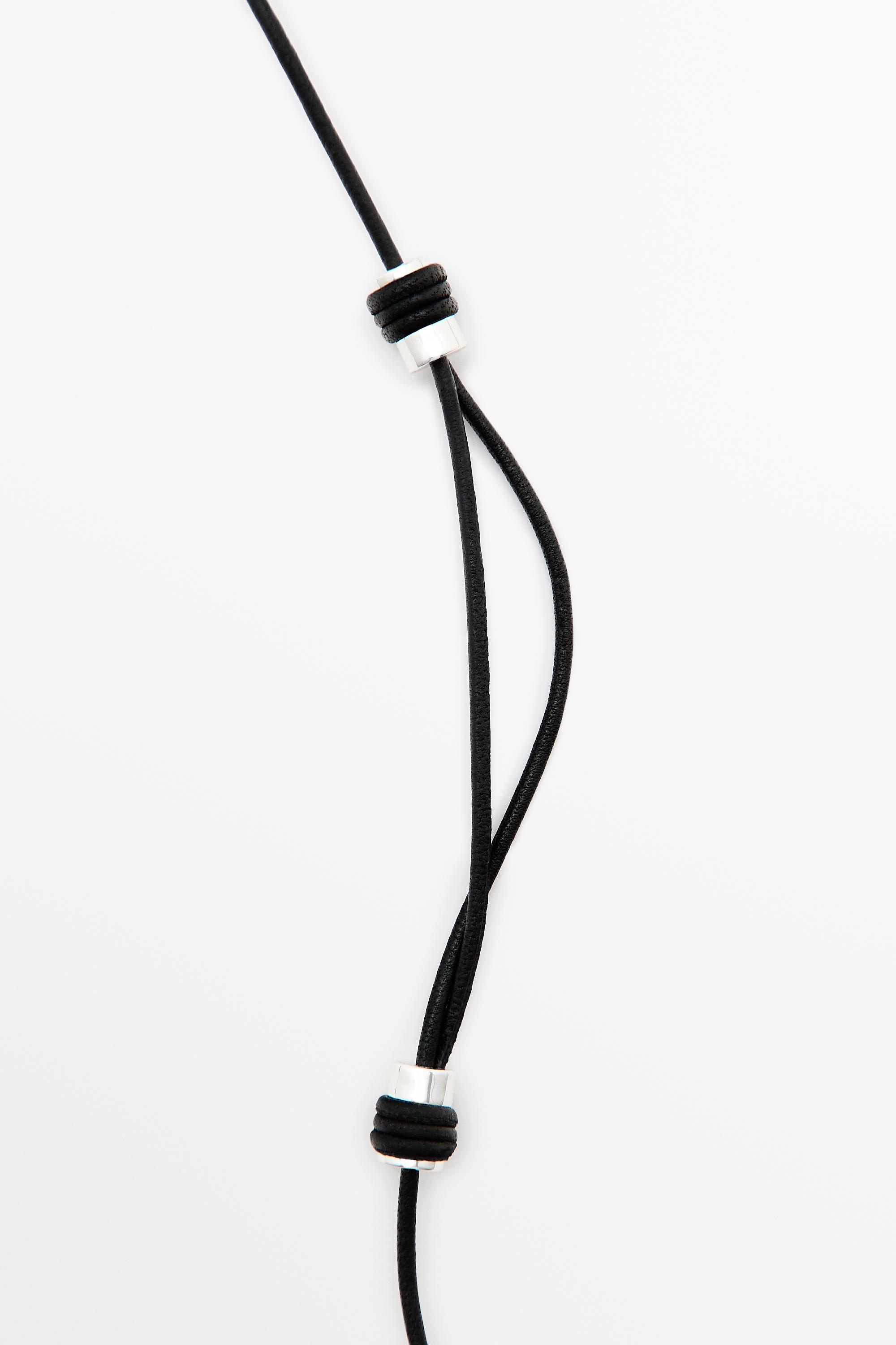 Long leather cord stone necklace — BLACK