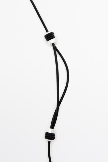Long leather cord stone necklace — BLACK 5