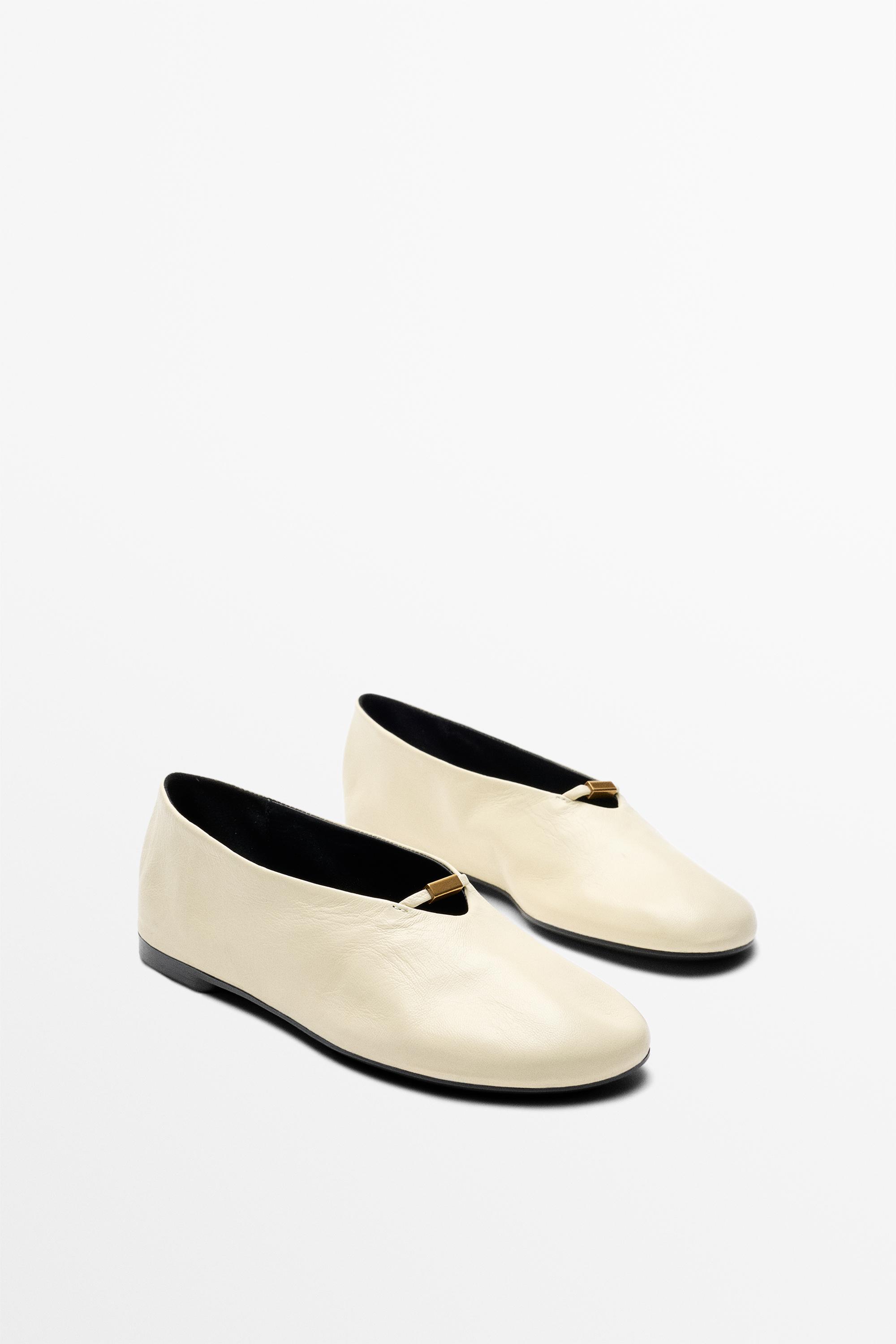 Soft leather ballet flat — ECRU