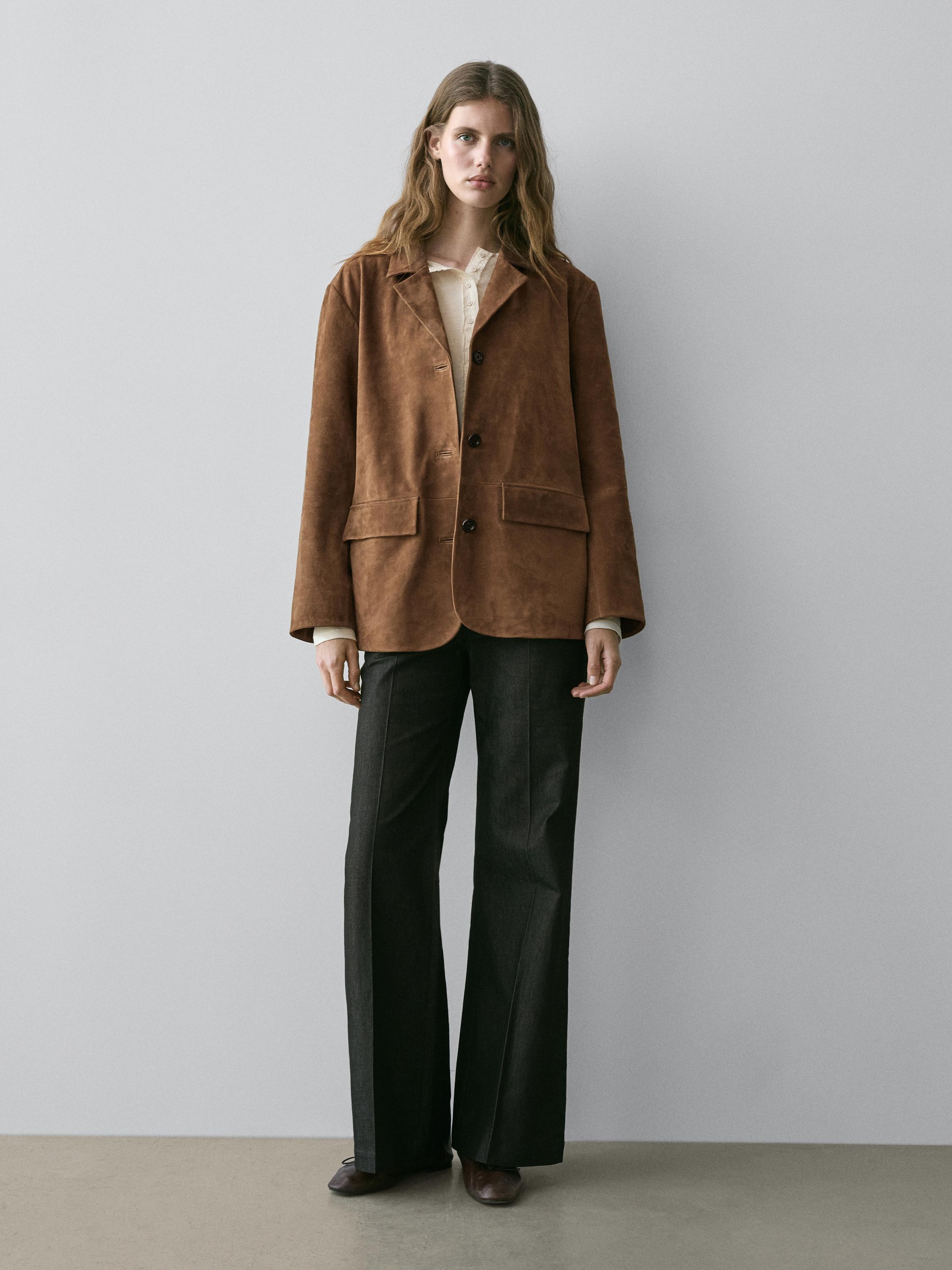 100% Suede lapel blazer — CAMEL