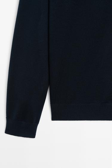 100% merino wool round neck knit sweater — NAVY BLUE 7