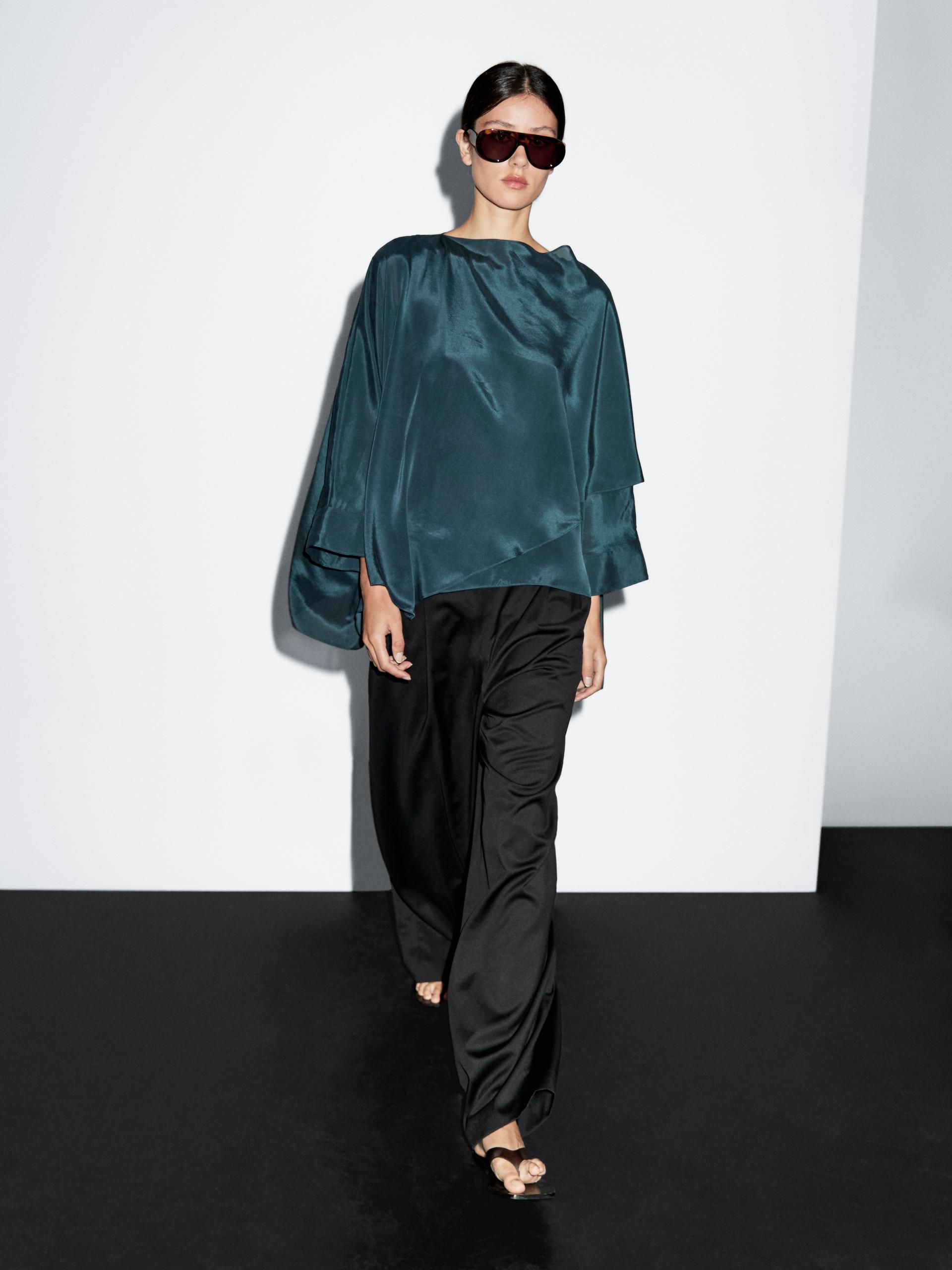 Blouse Fluide Style Cape - Plomb - M-L - Massimo Dutti - Femme