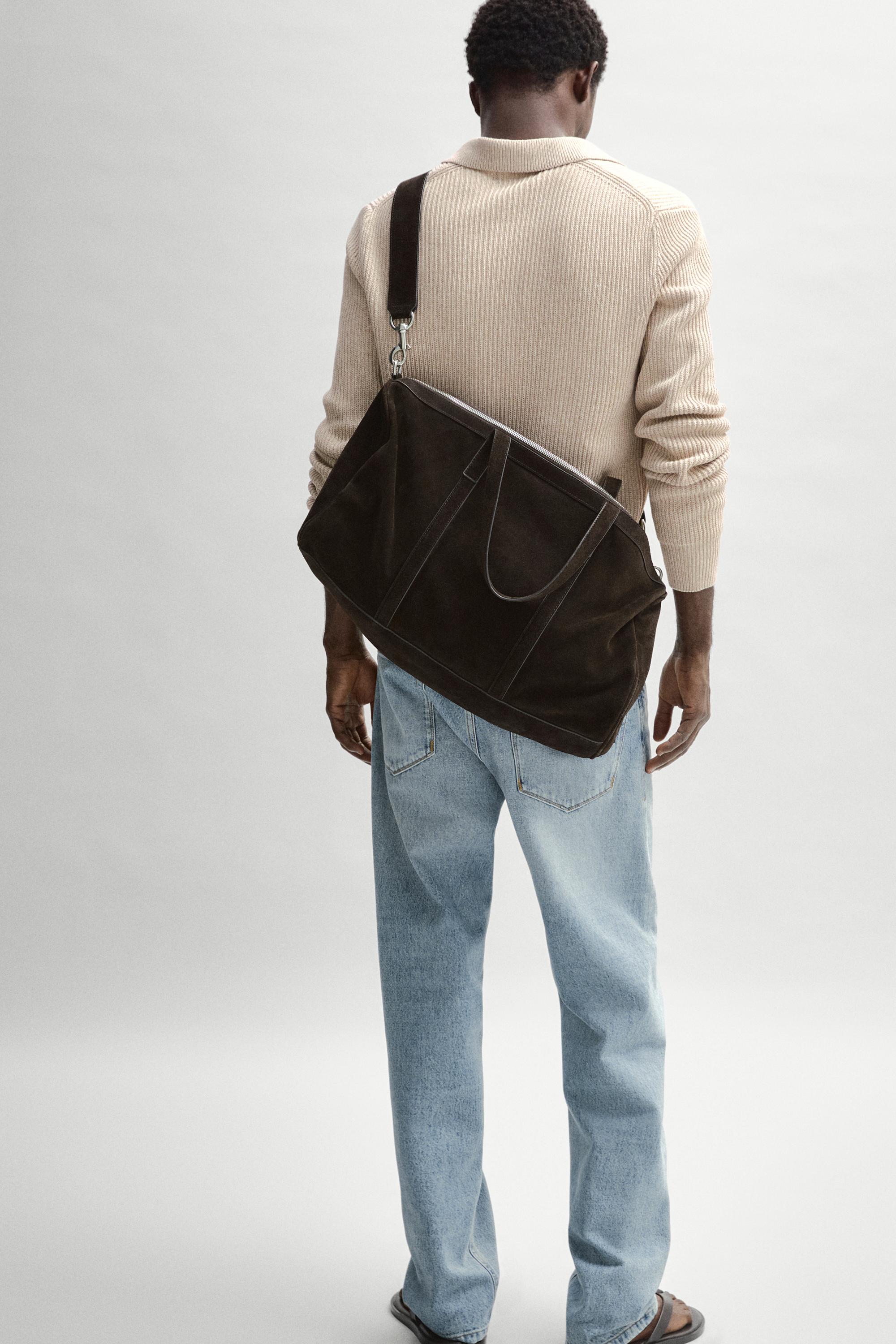 Suede leather travel bag — BROWN