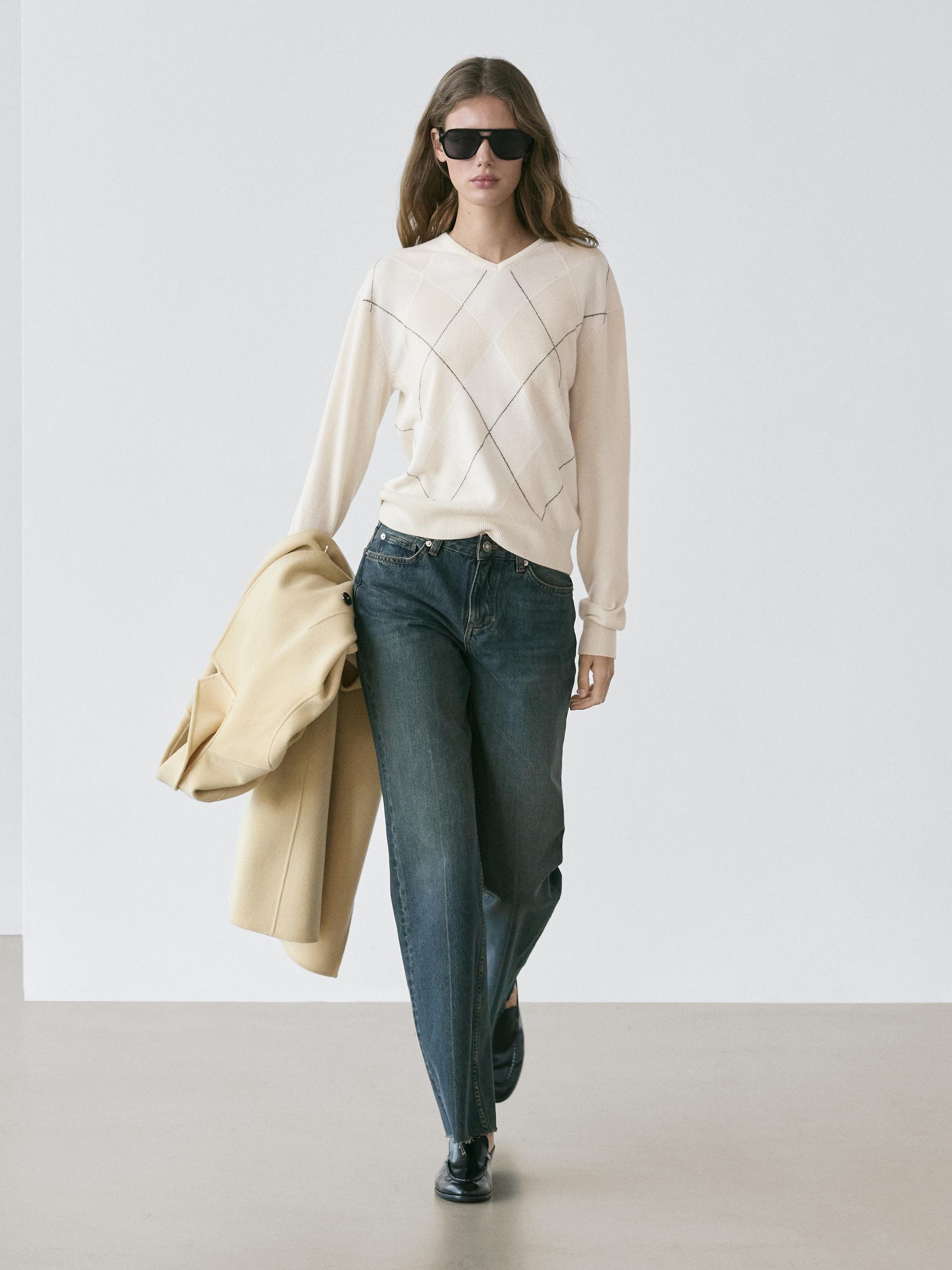 Maglia A Rombi 100% Lana - Ecru - M - Massimo Dutti - Femminile