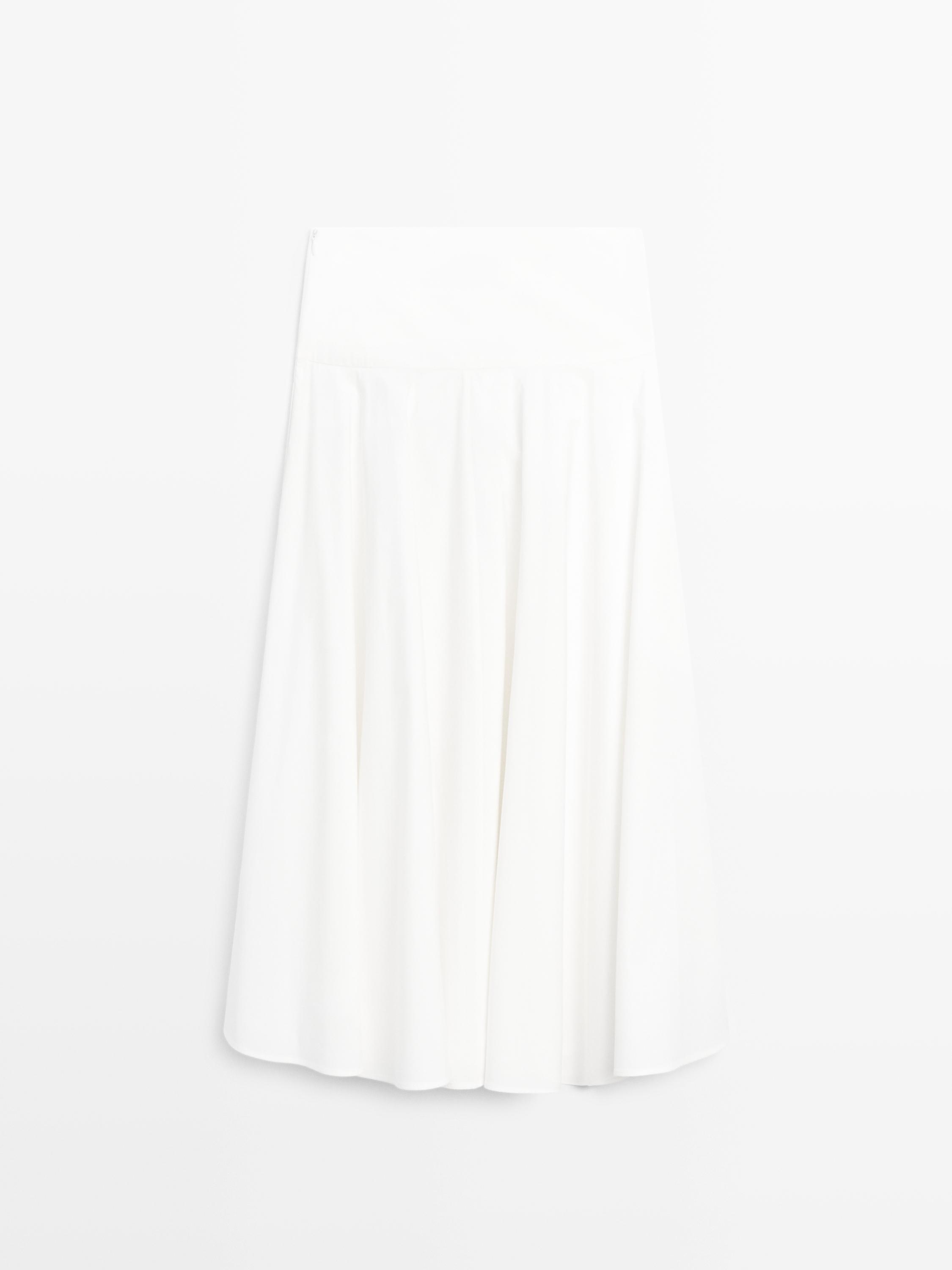 100% cotton midi skirt with yoke detail — WHITE