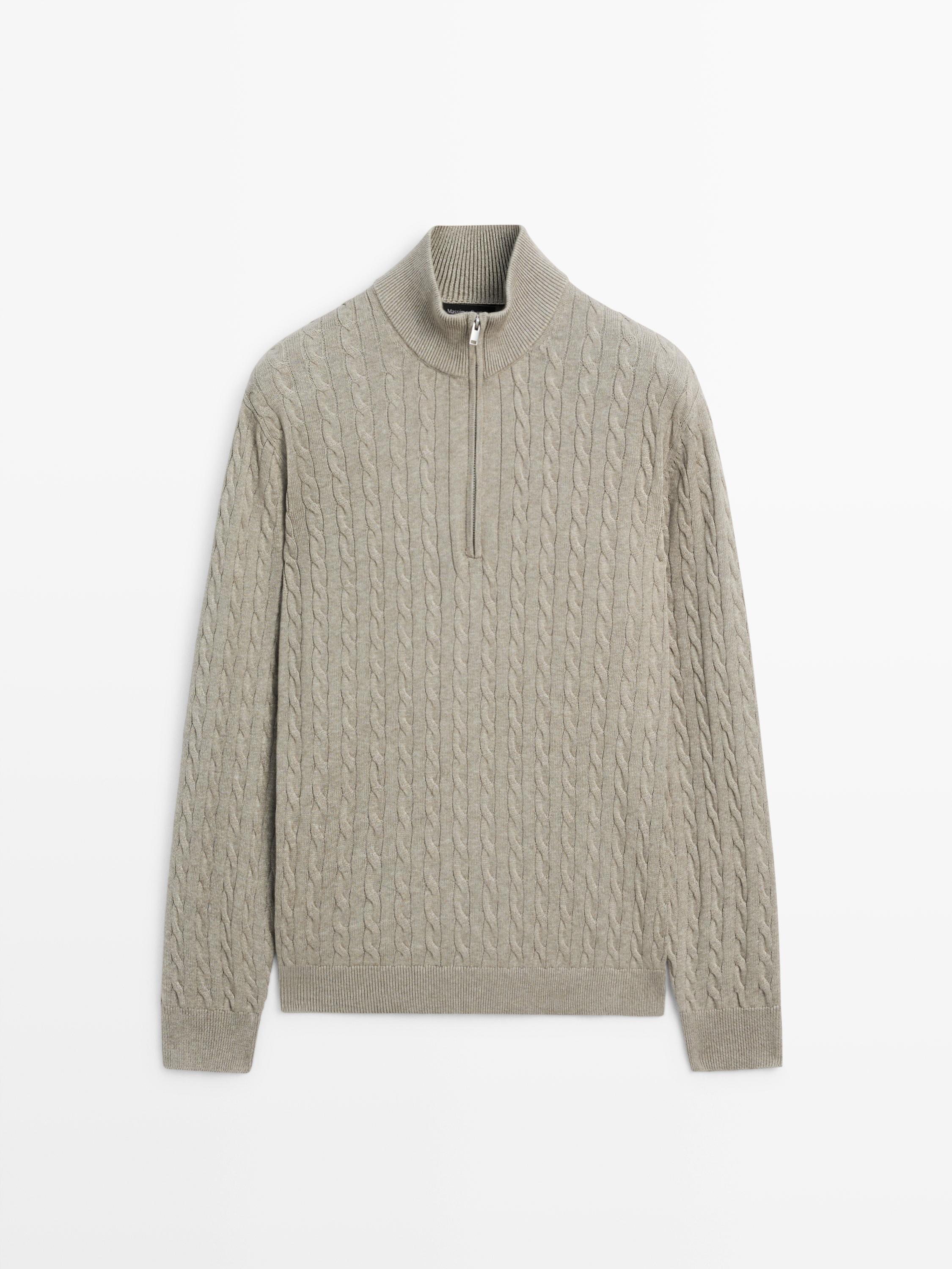 Mock neck knit sweater with zip