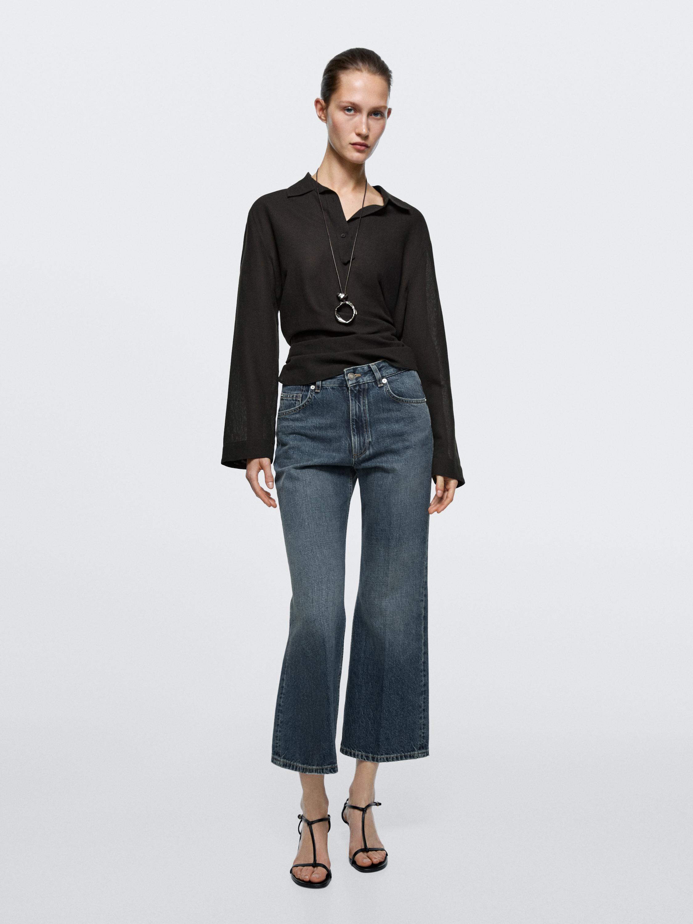 Mid-rise cropped flare fit jeans — MEDIUM BLUE