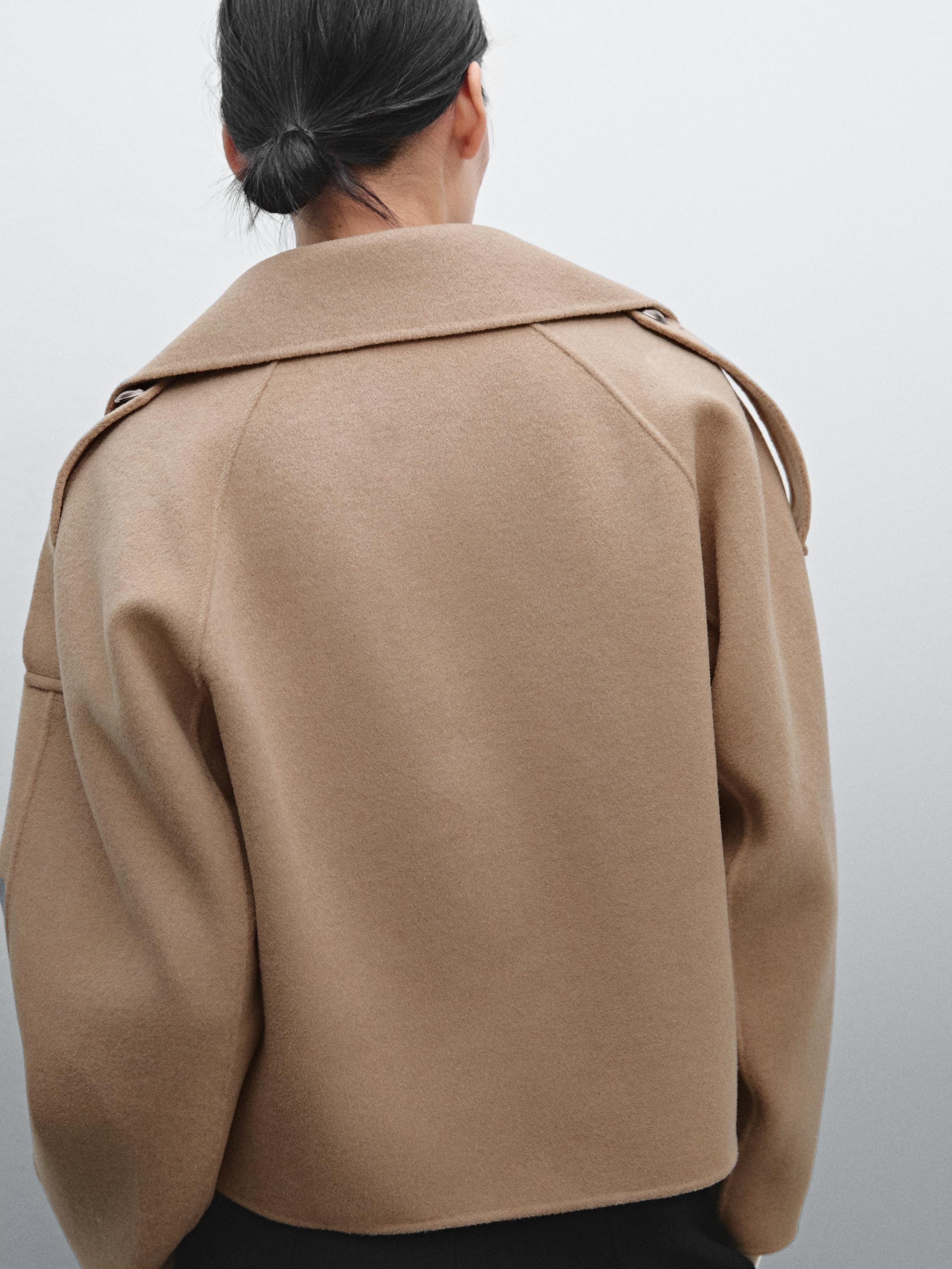 Short double-layer wool blend trench coat