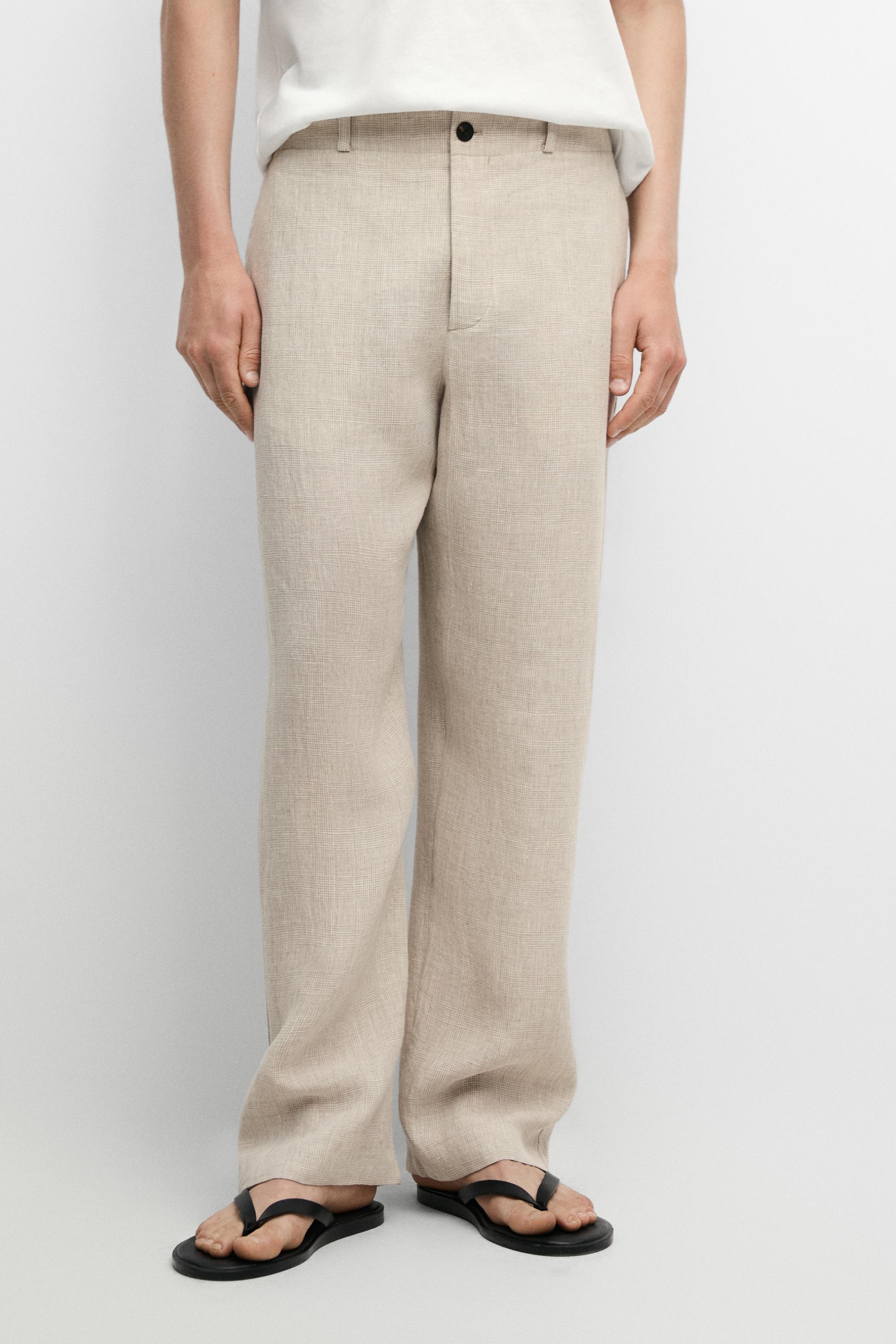100% linen check pants — CREAM