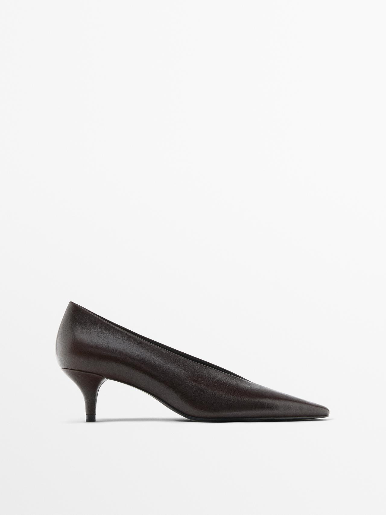 Massimo Dutti - Dames - Gehakte Schoenen Met Puntig Neusstuk - Bruin - 42