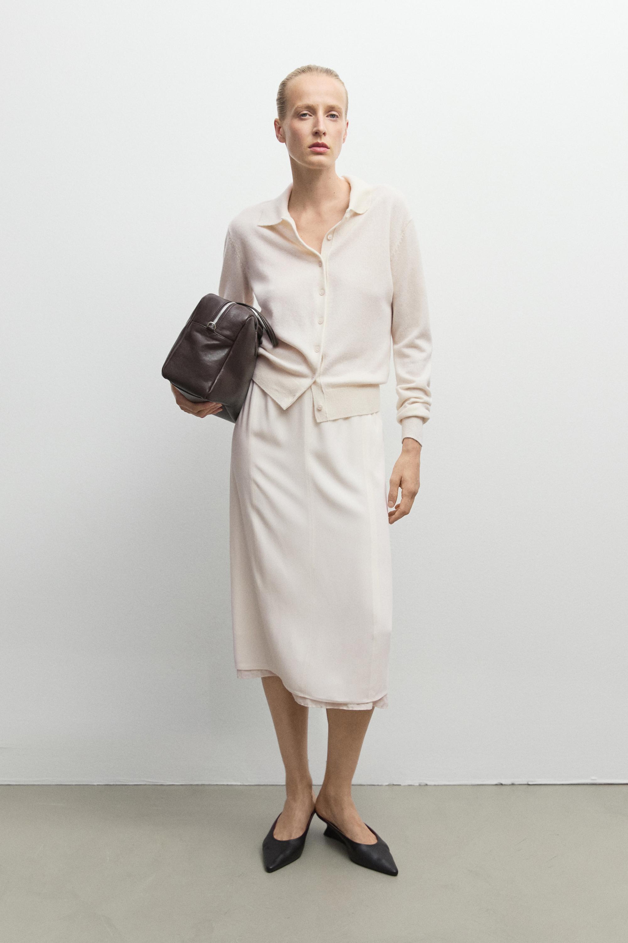 100% cashmere knit polo collar cardigan - CREAM