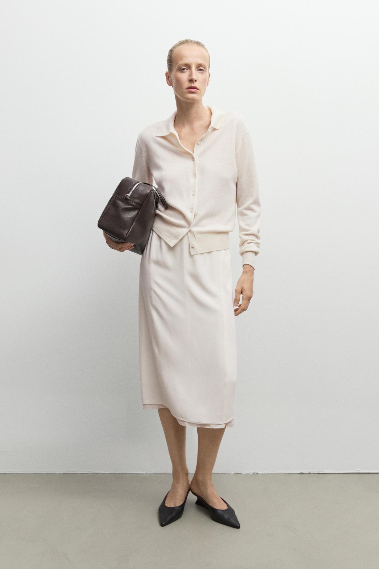 100% cashmere knit polo collar cardigan — CREAM
