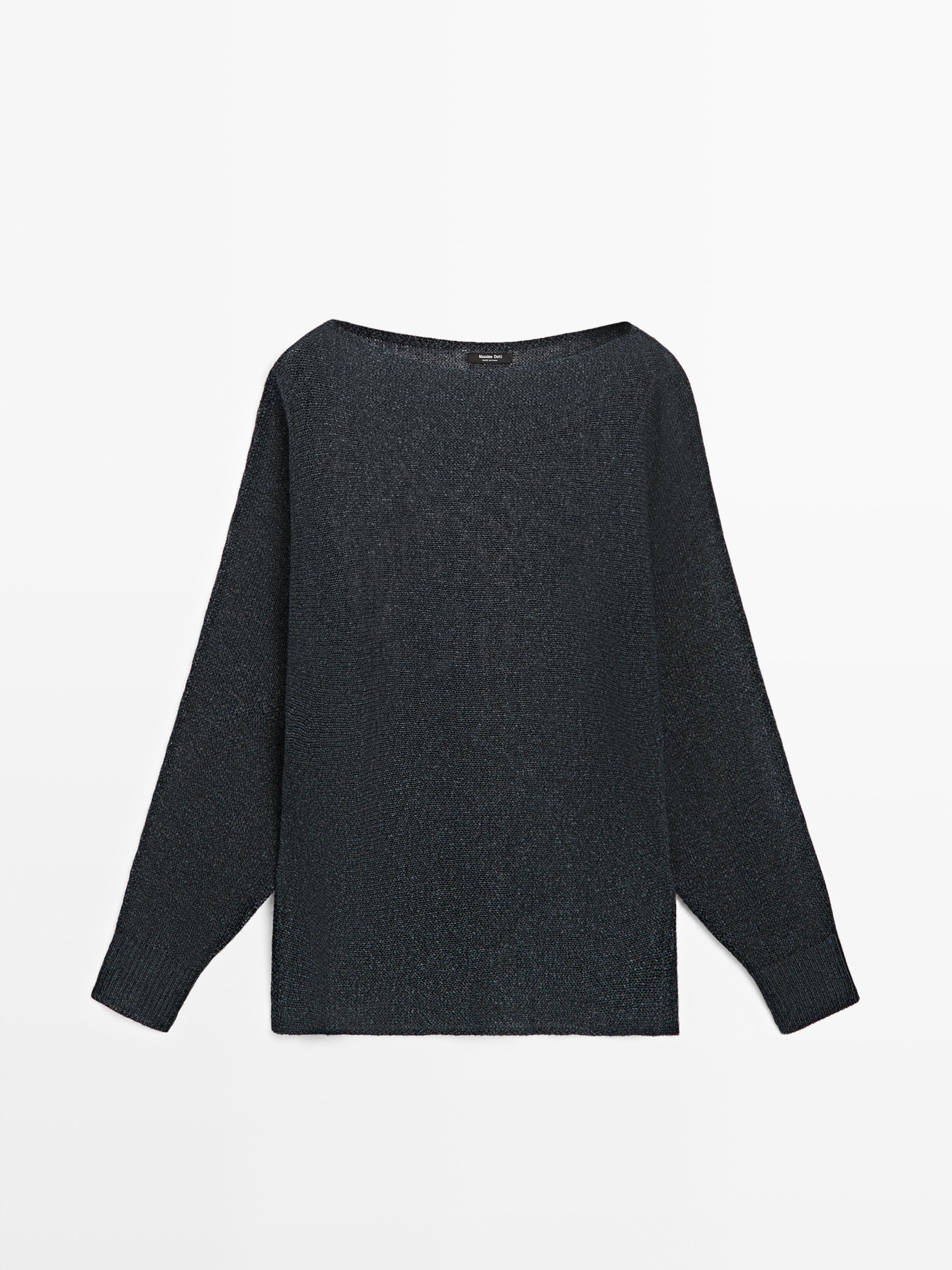 Flowing cotton blend knit sweater — Dark Blue