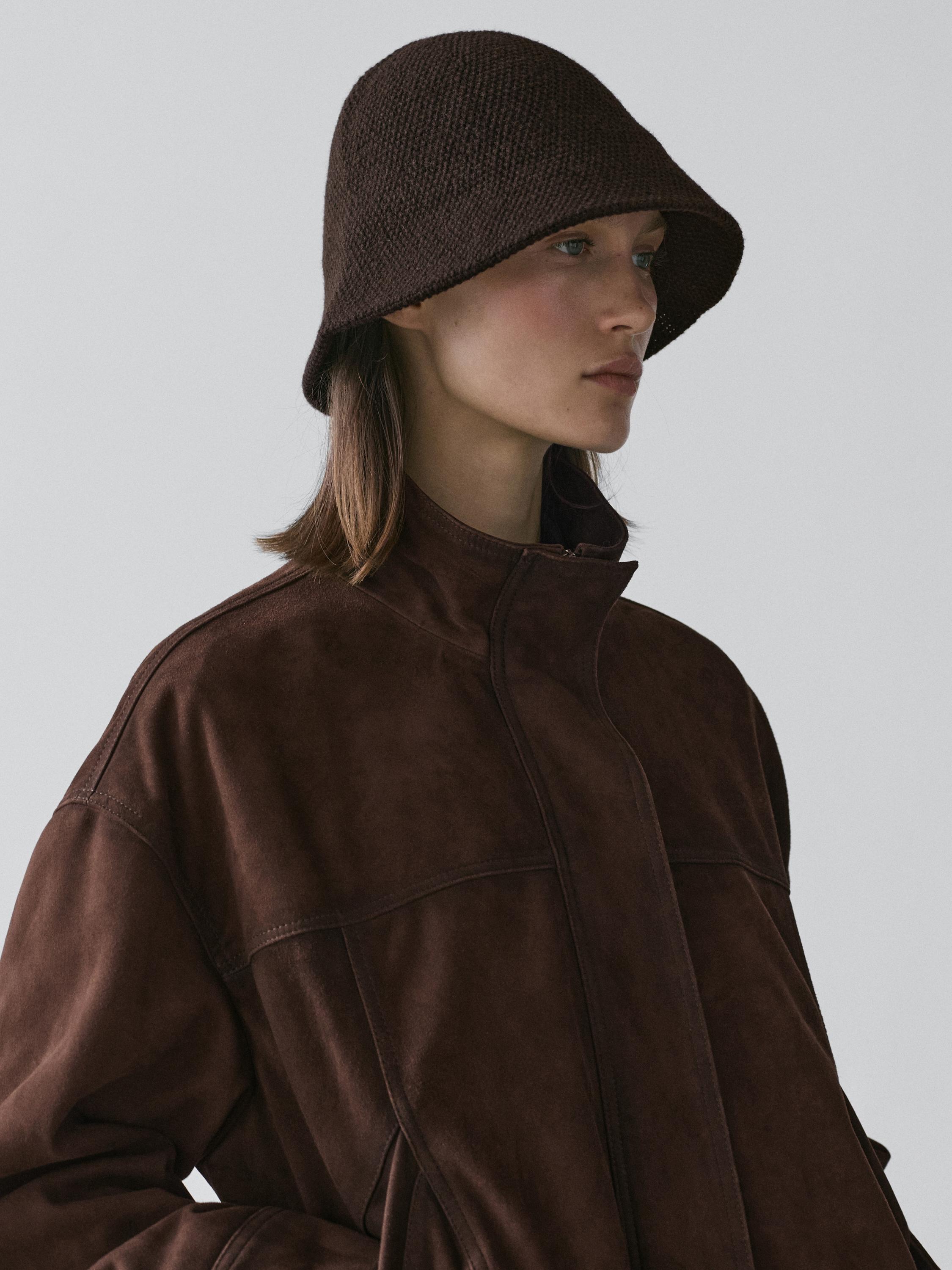 Wool blend knit beanie — BROWN