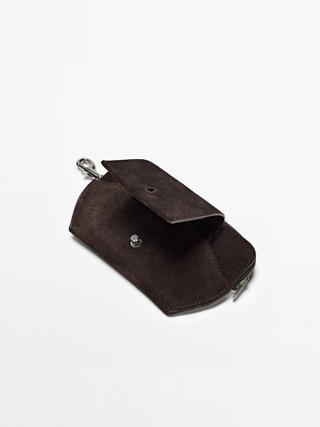 Split leather crossbody glasses case with purse