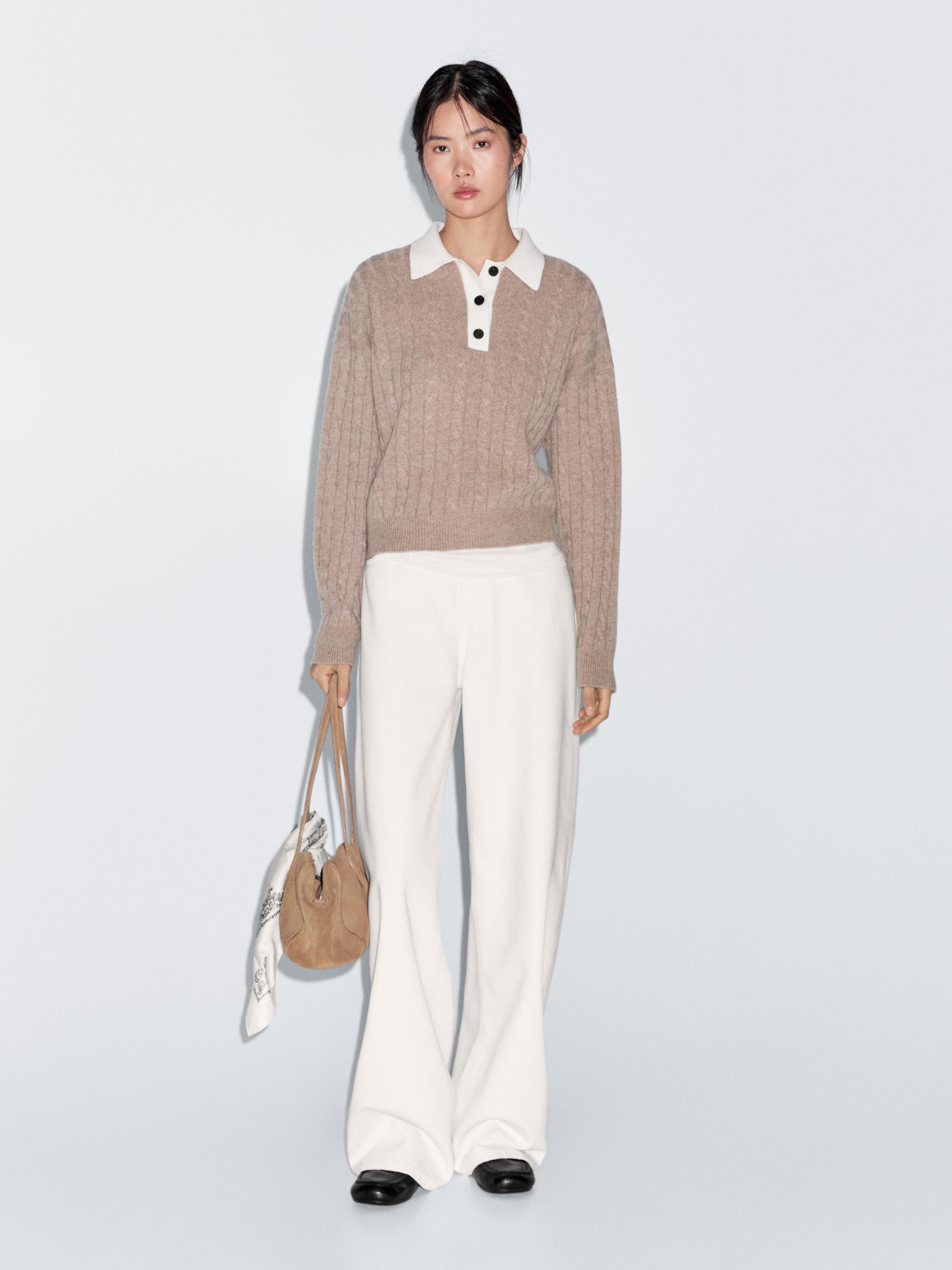 Wool blend polo collar sweater