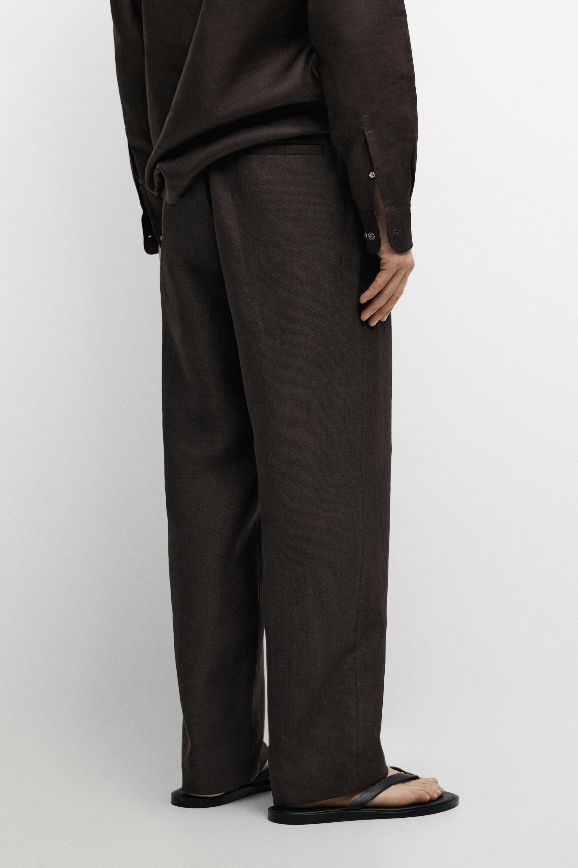 100% linen houndstooth pants — BROWN