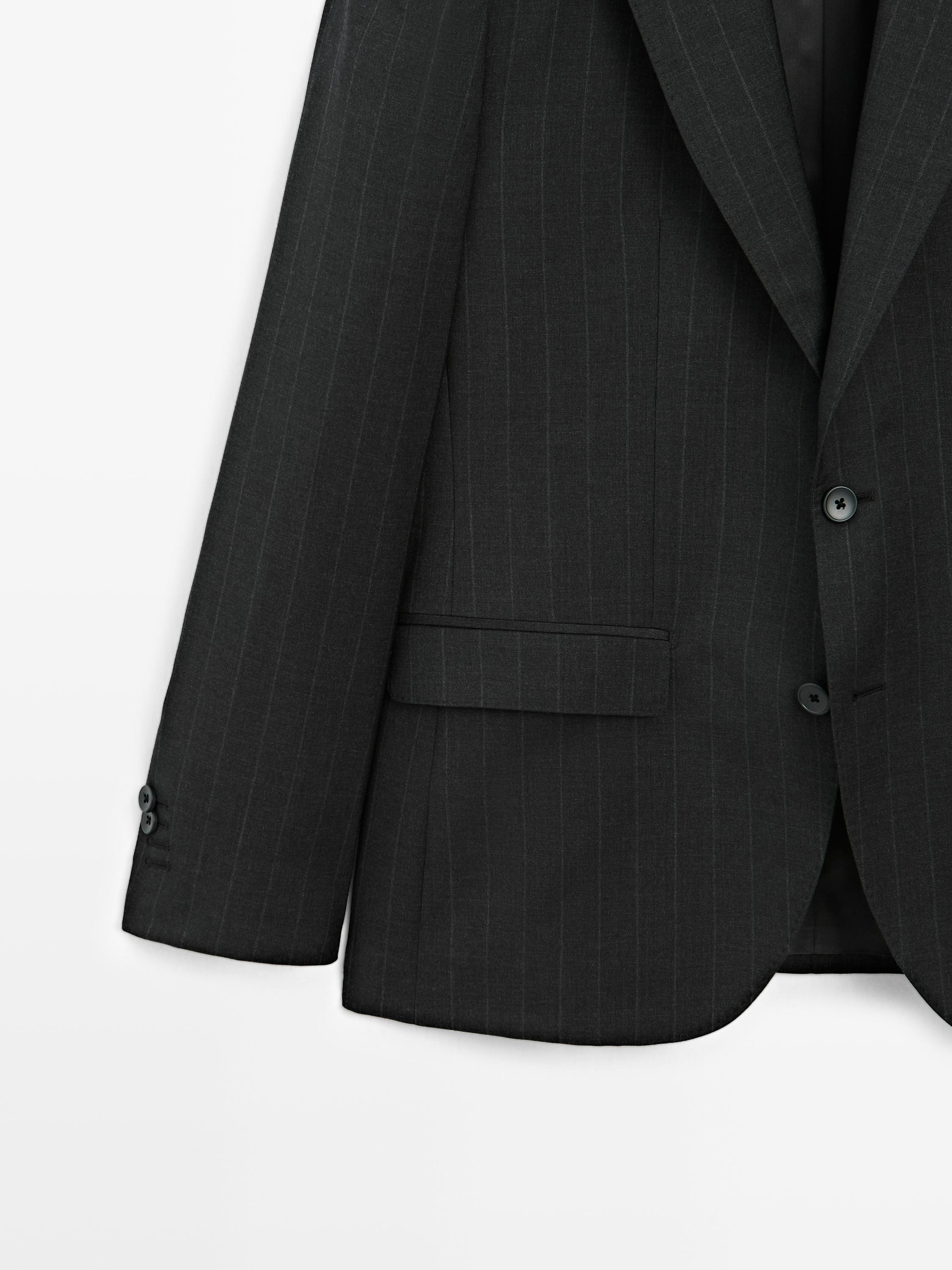 100% cool wool pinstripe suit blazer — GREY