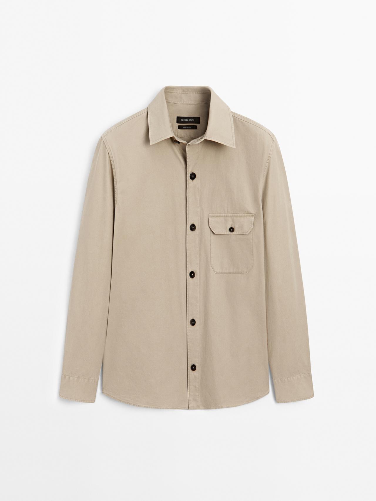 Massimo Dutti - Herre - Skjortejakke I 100% Bomuld Med Lomme - Lys Beige - M