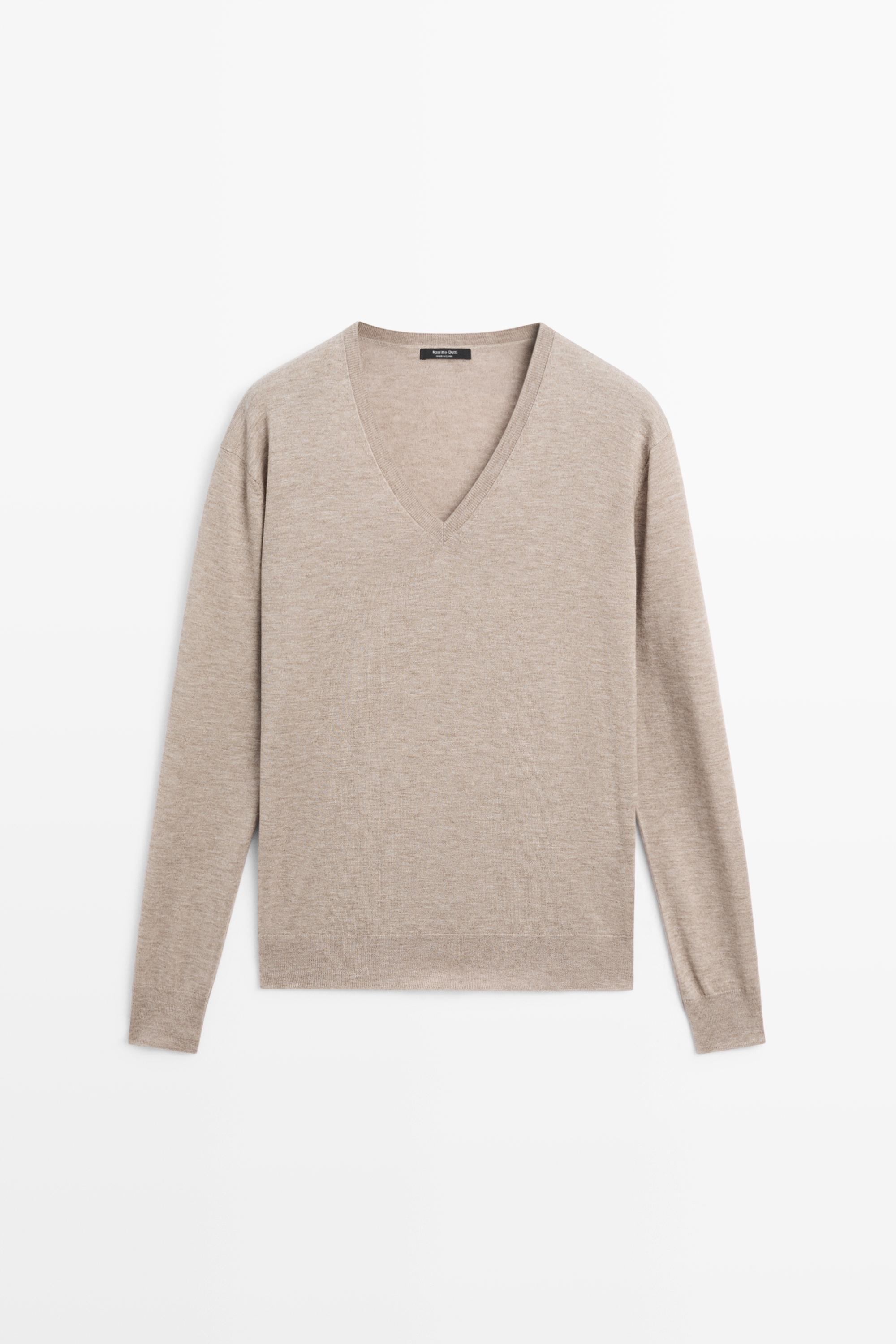 V-neck knit sweater — MINK
