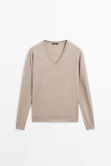 V-neck knit sweater — MINK 2