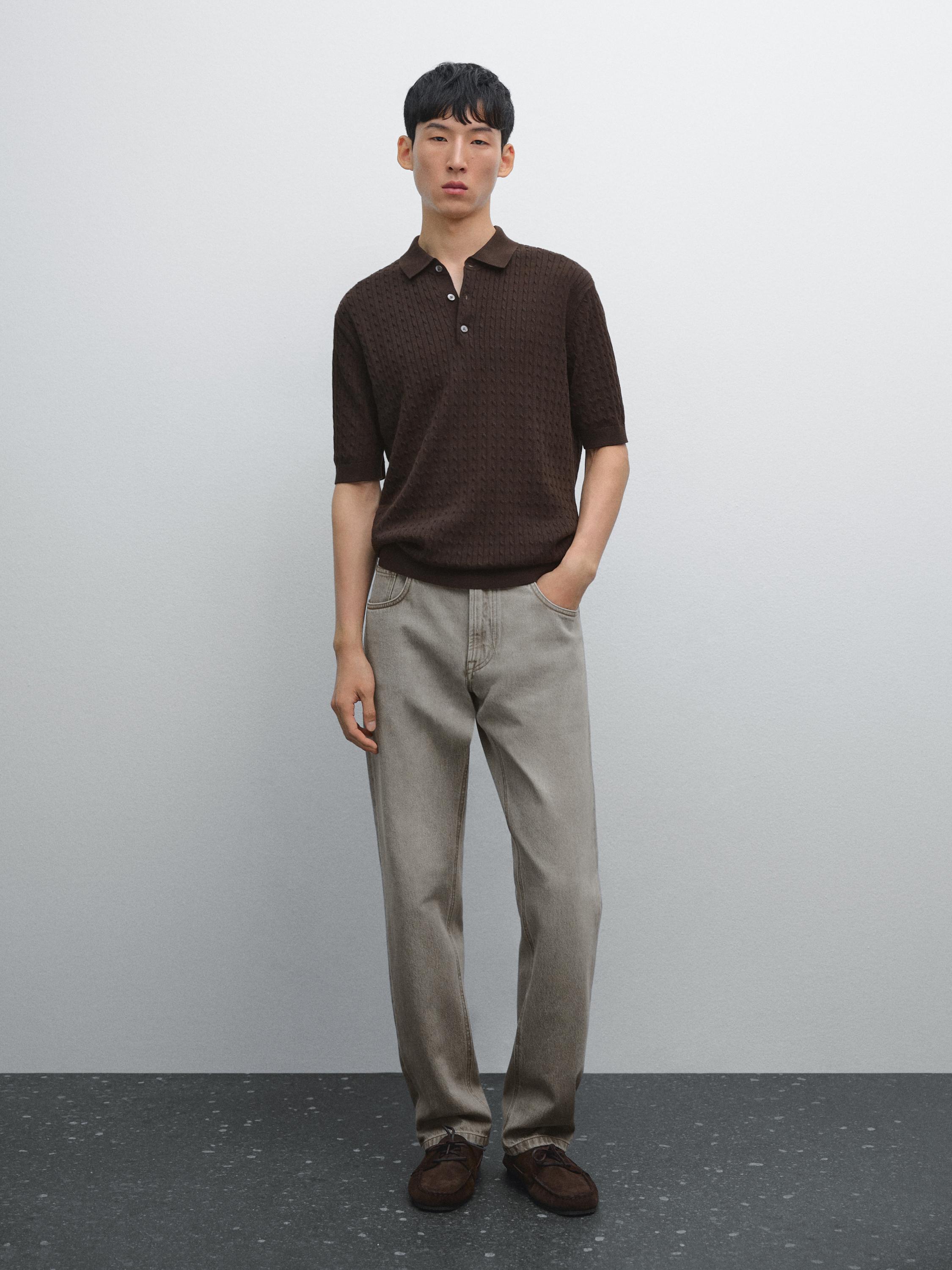 Cotton cable-knit polo sweater
