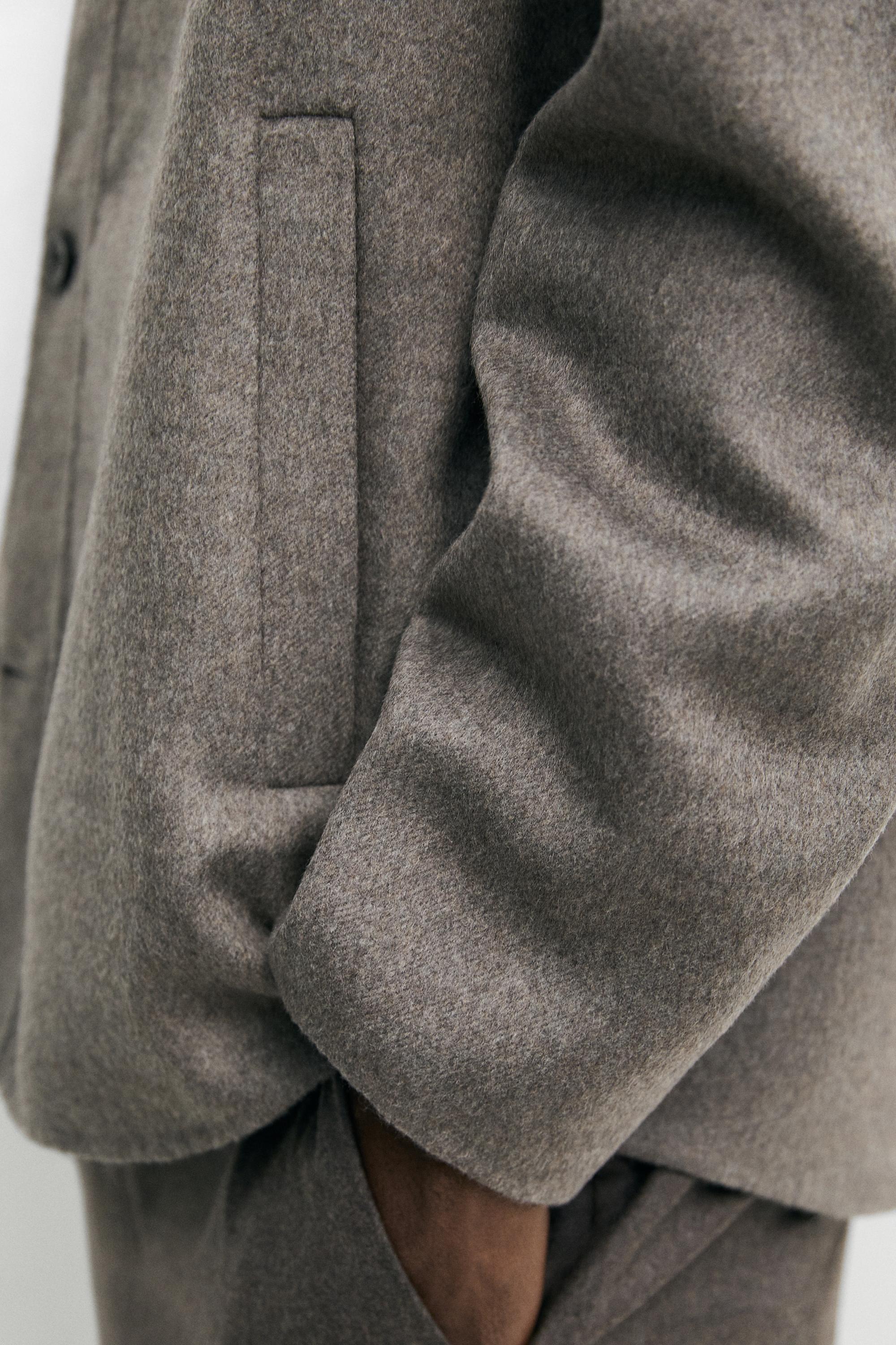 Wool blend overshirt with button detail — MINK