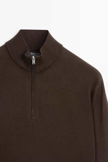 Merino wool blend mock neck knit sweater — BROWN 4