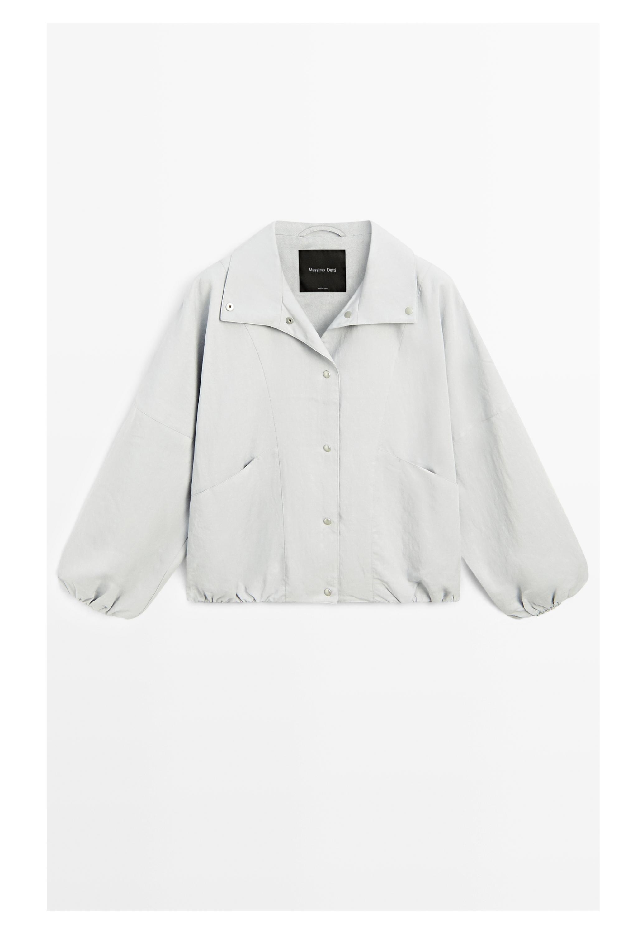 High collar bomber jacket with pocket details — Light blue