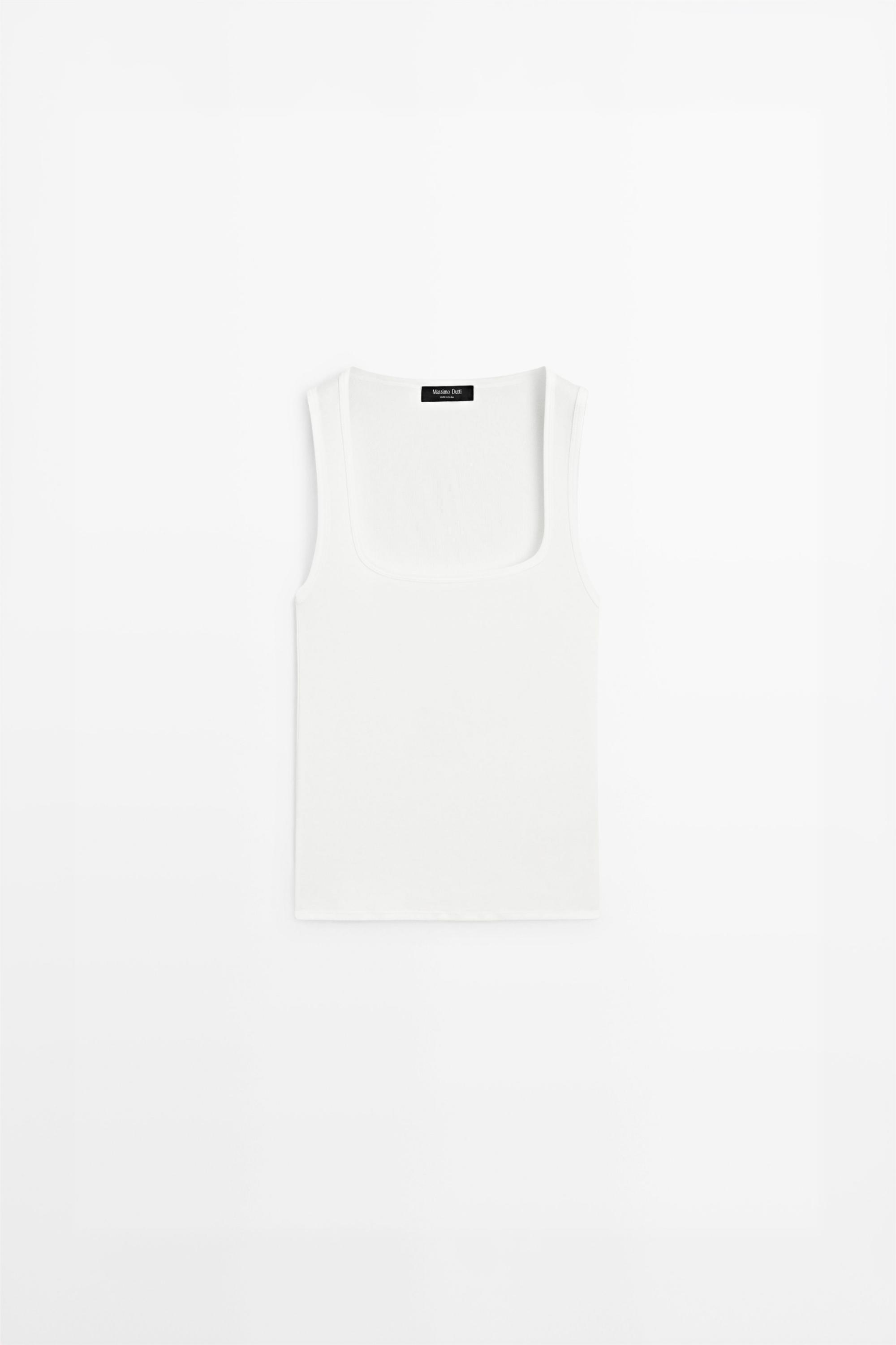 Cotton blend square neck top — Off white