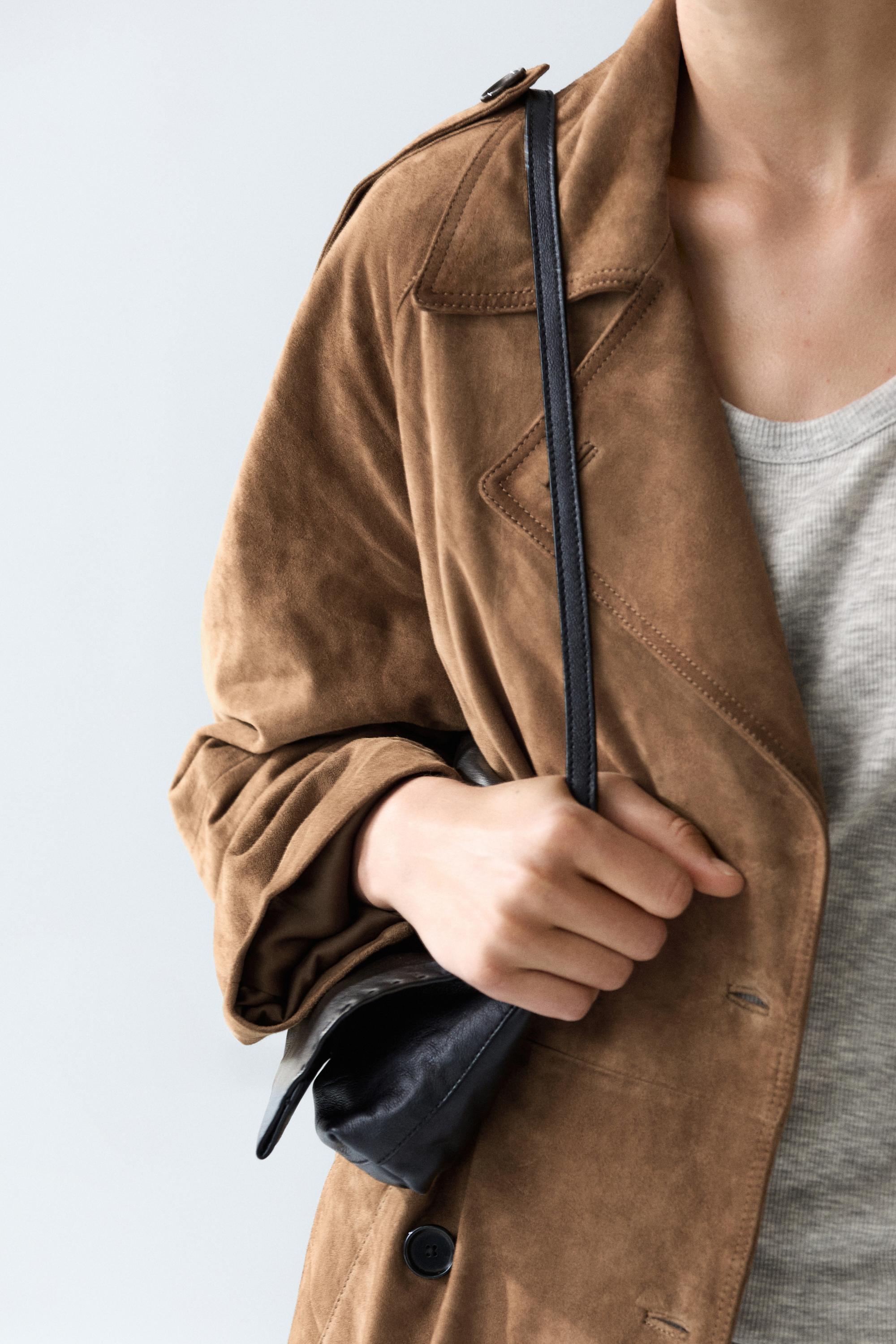 Long suede leather trench coat — Washed