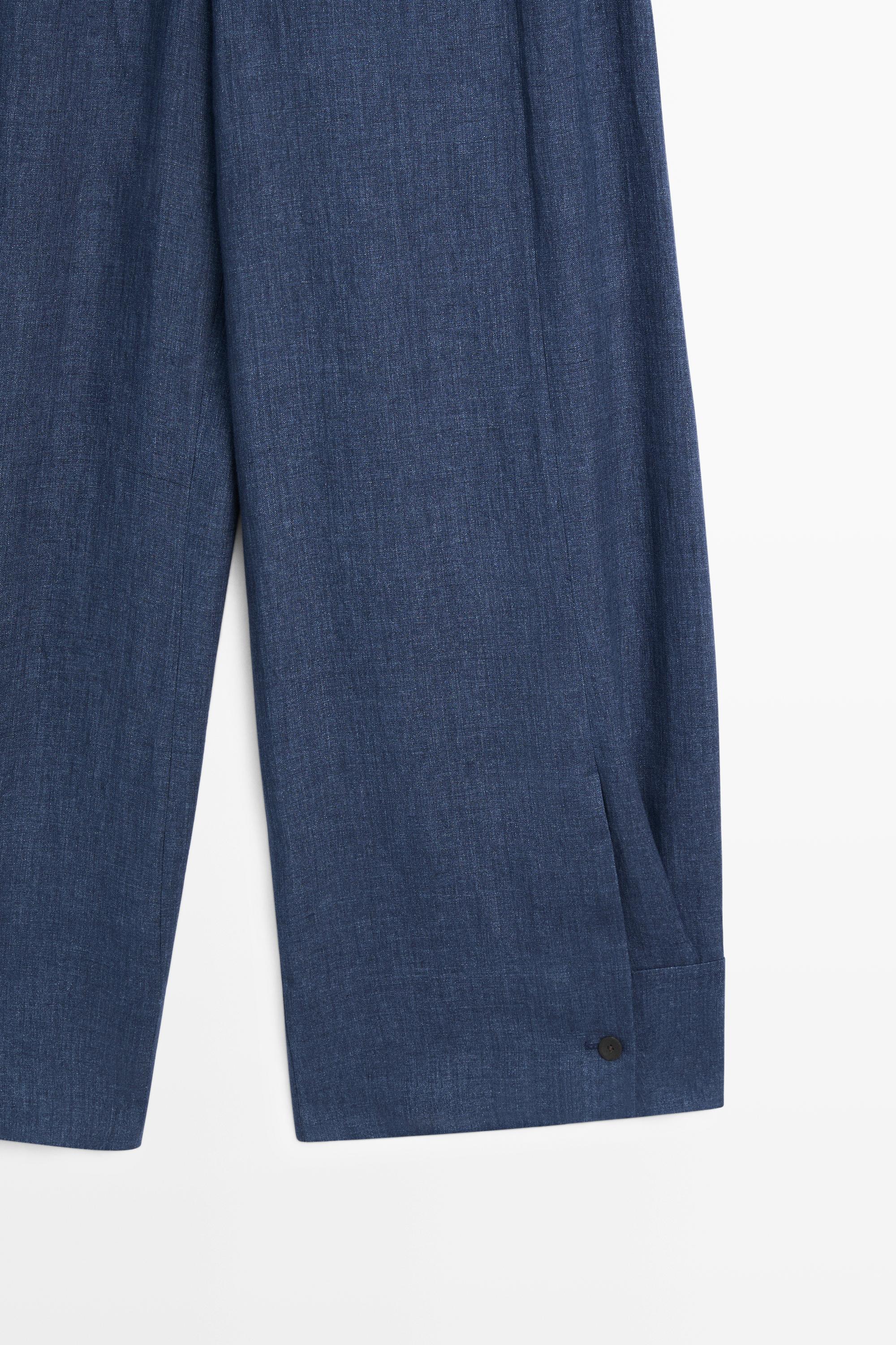 Total look linen pants with buttoned hems — NAVY BLUE