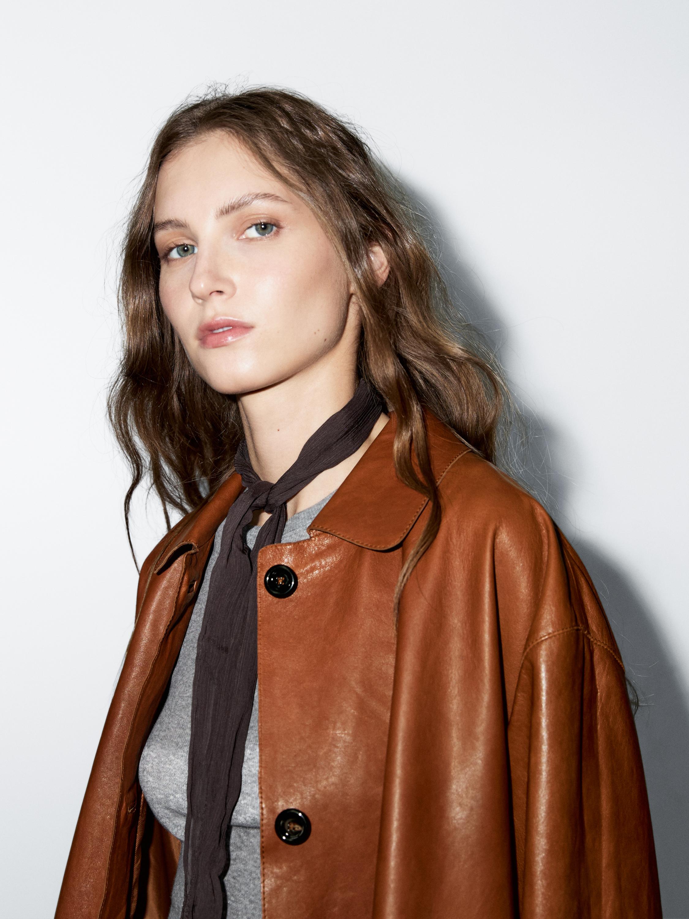 Massimo Dutti Long Leather Coat Long Nappa Leather Coat · Camel