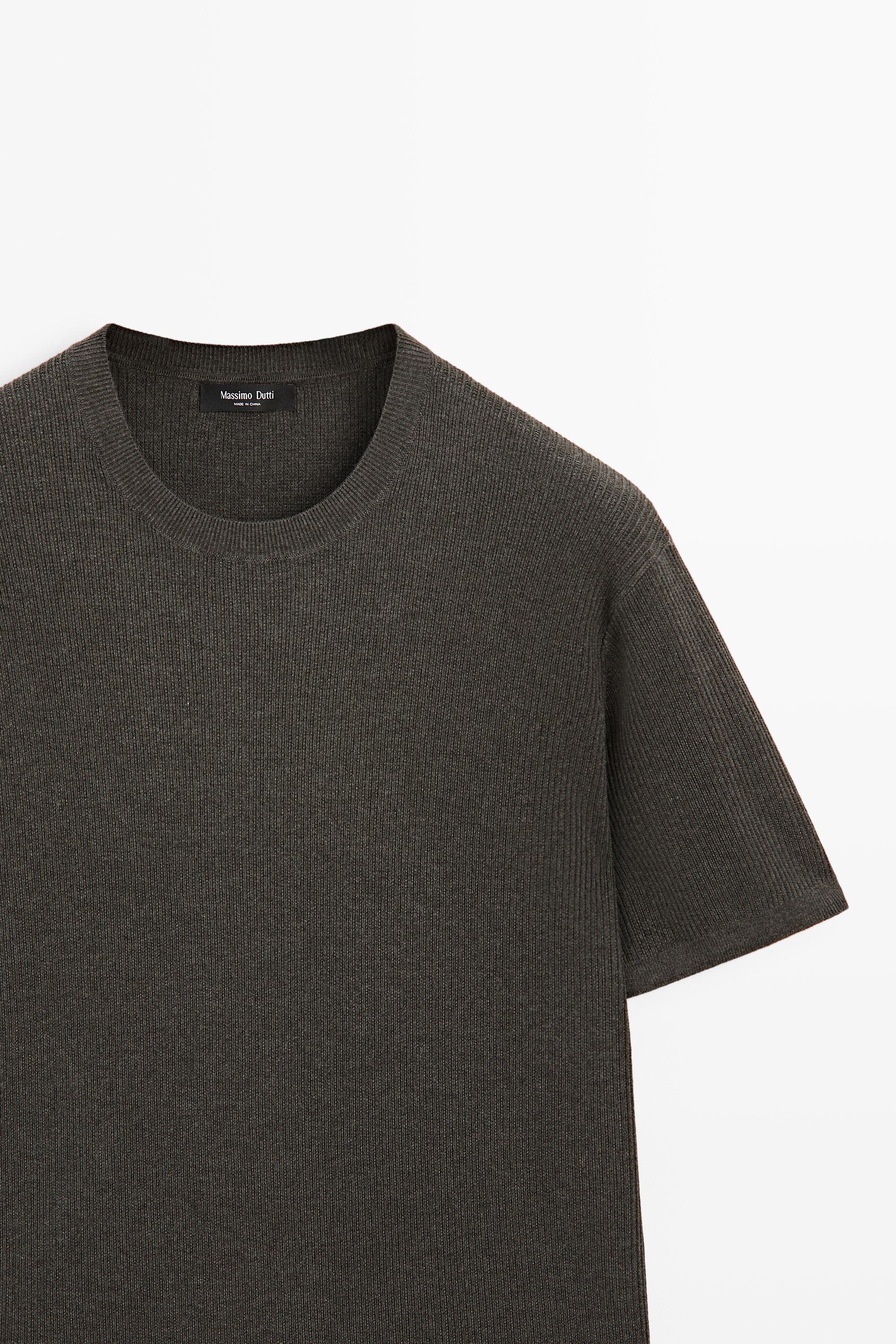 Short sleeve knit cotton blend sweater — CHARCOAL