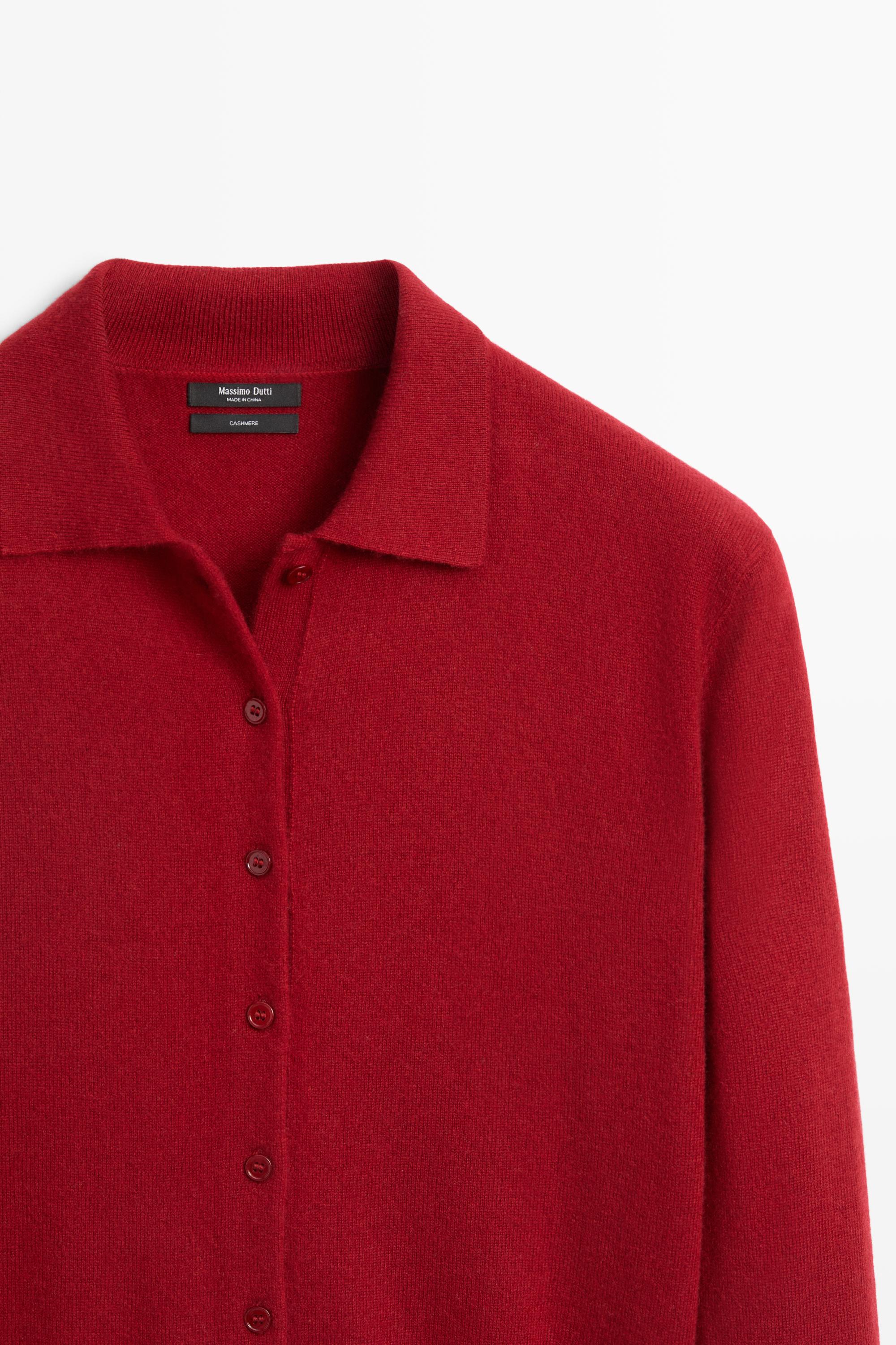 100% cashmere knit polo collar cardigan — MAROON