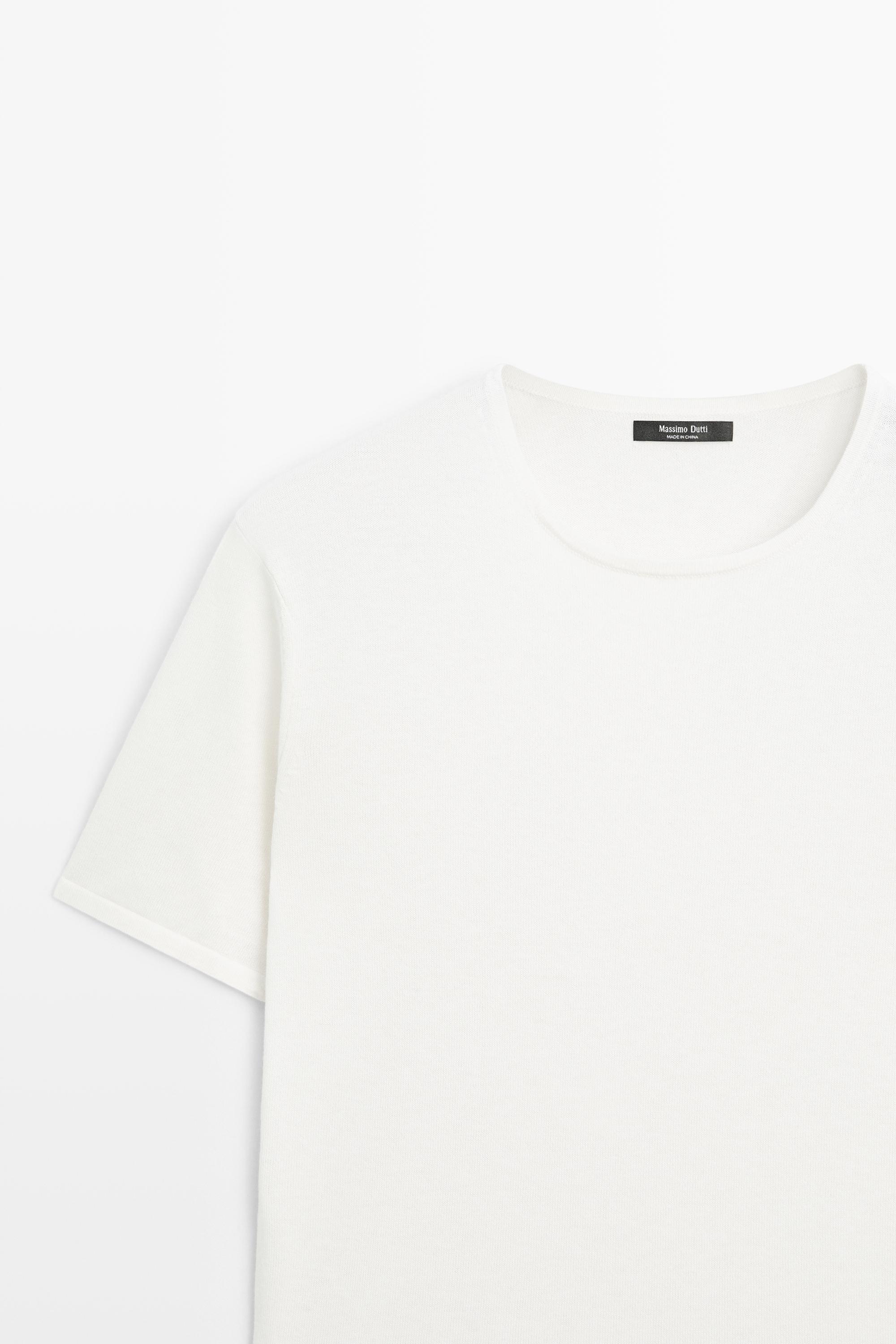 Cotton blend knit short-sleeve sweater — CREAM