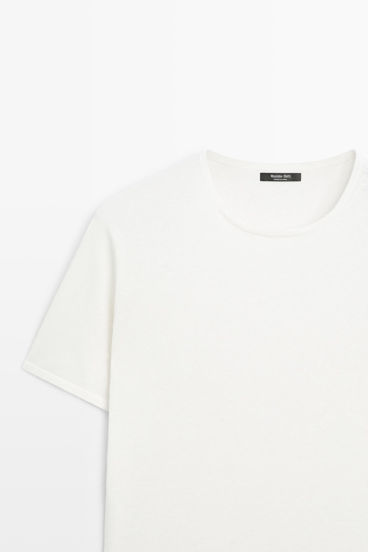 Cotton blend knit short-sleeve sweater — CREAM