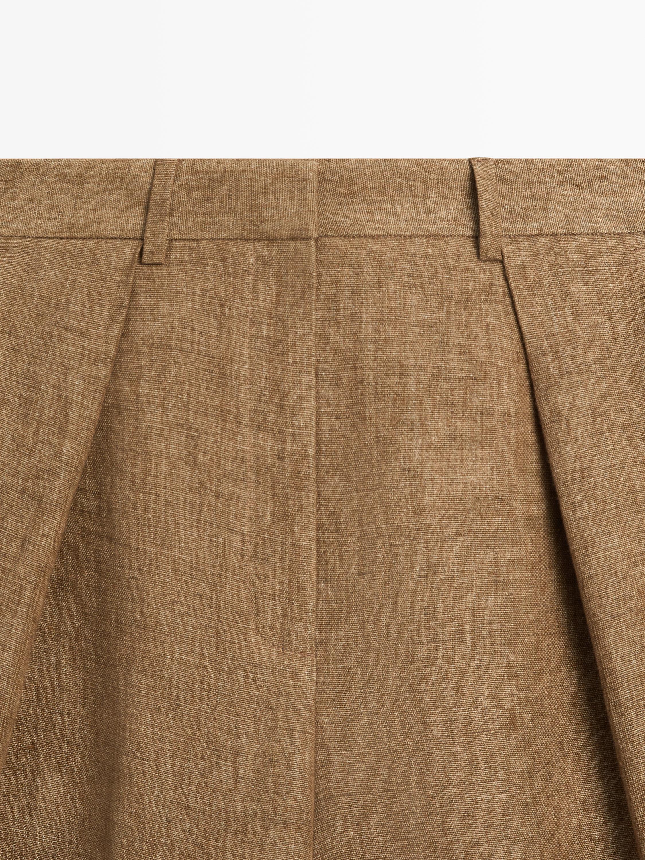 Melange linen suit Bermuda shorts — CAMEL