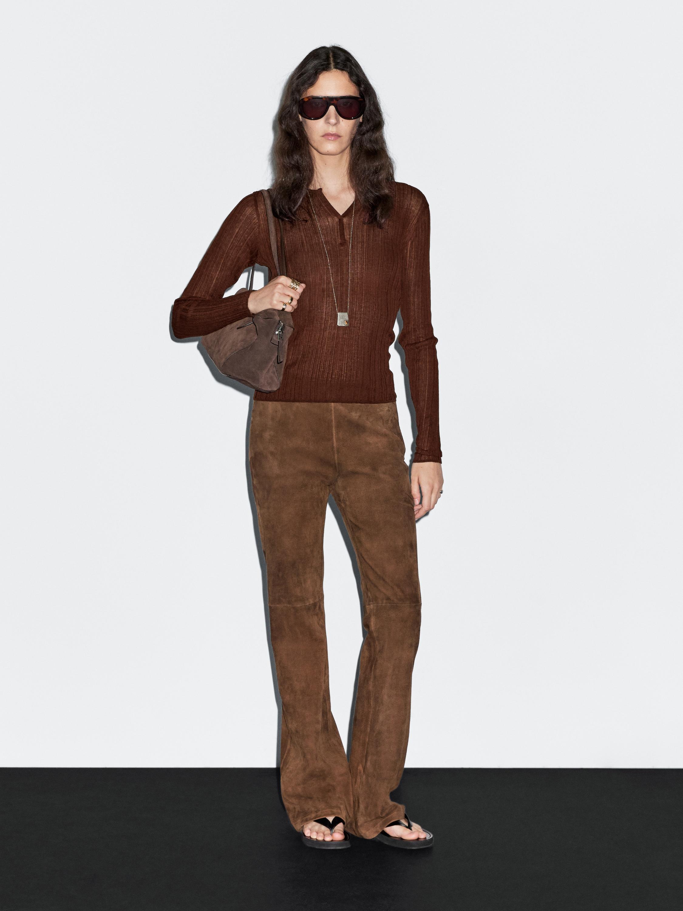 Flared suede leather trousers