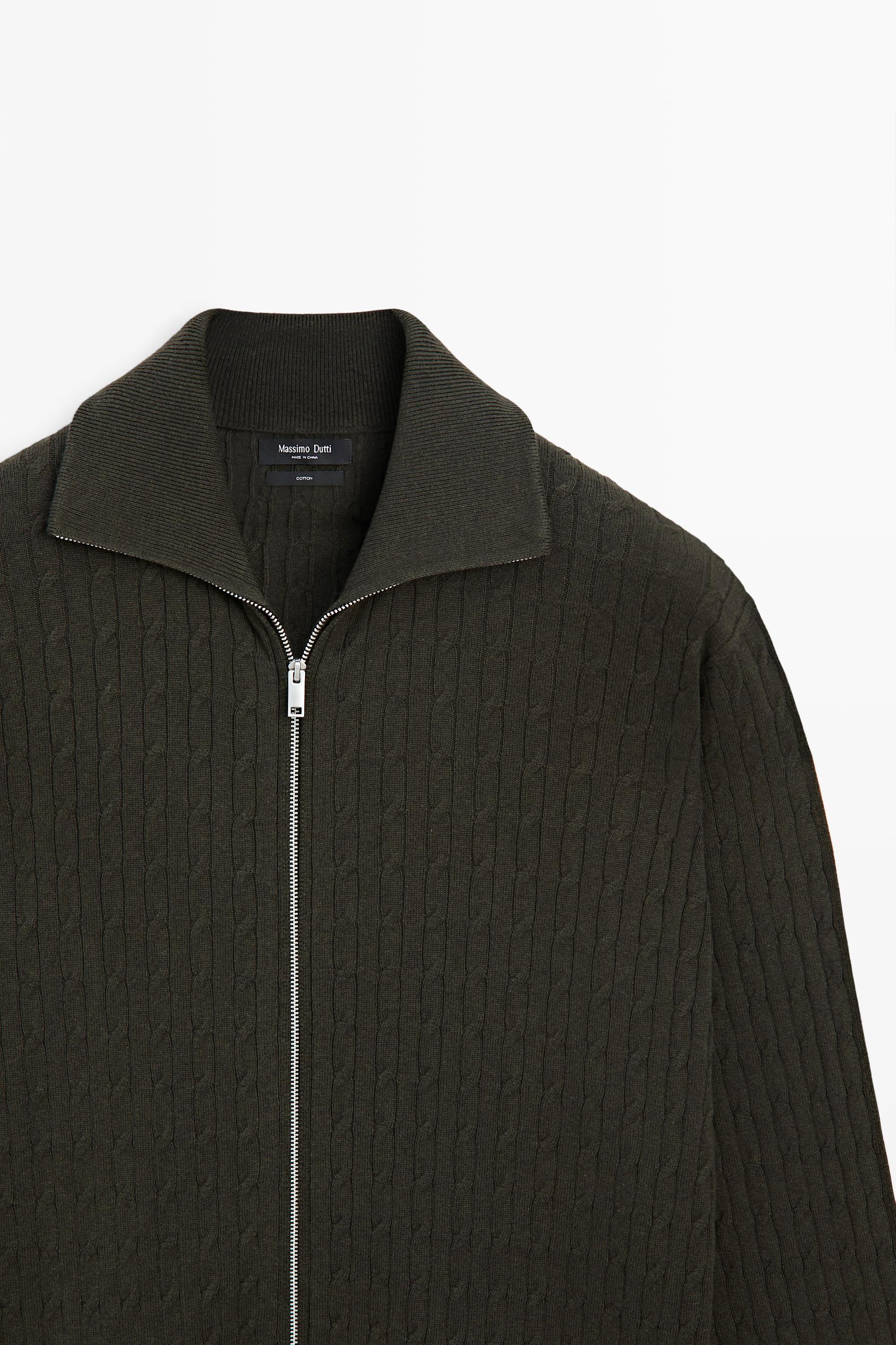 100% cotton braided knit cardigan — DARK GREEN