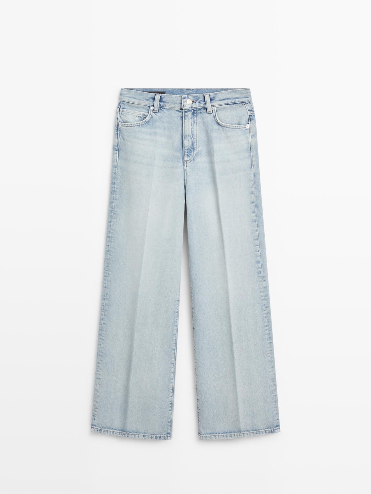 Massimo Dutti - Dame - High Waist Trompetbukser I Denim - Lys Blå - 44