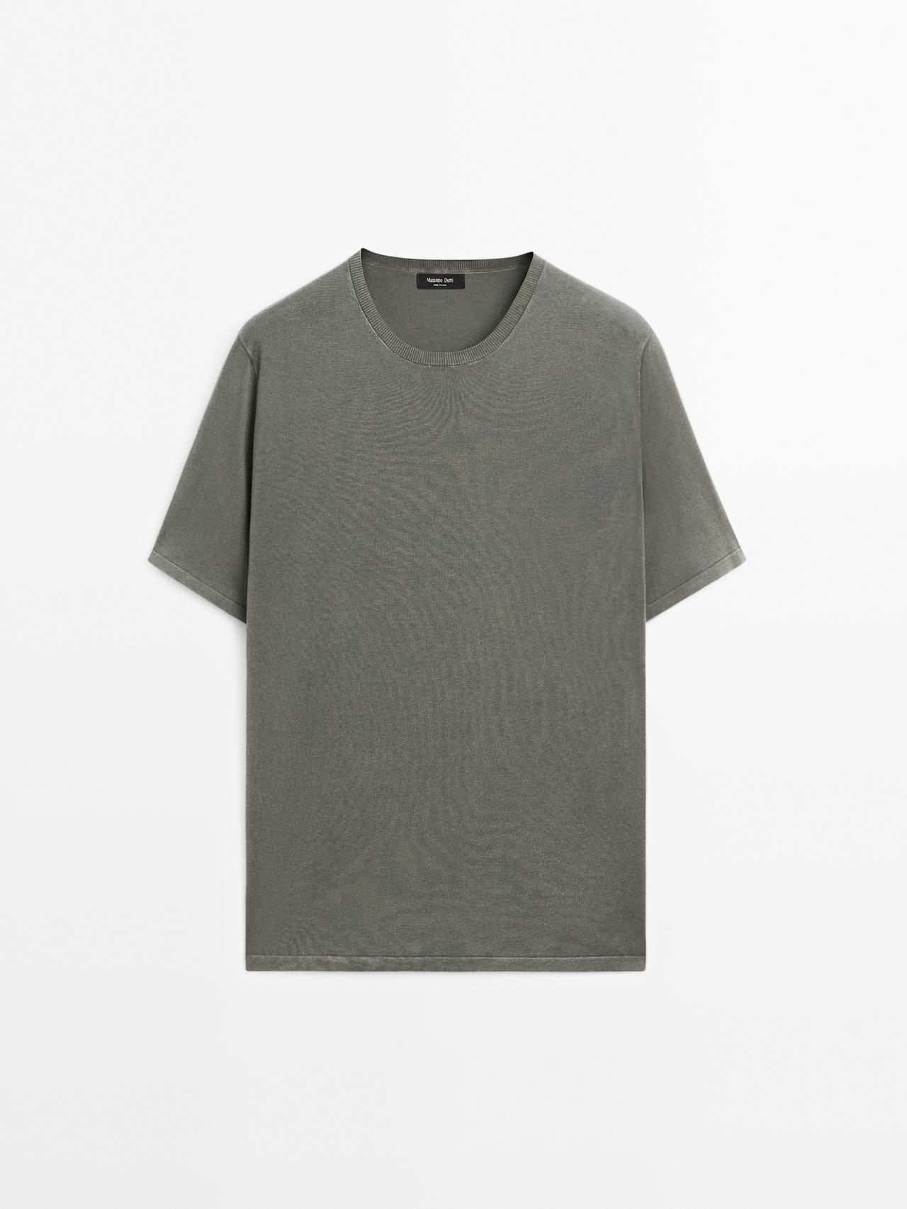 Massimo Dutti - Herre - Strikket T-Shirt I Bomuldsblanding - Forvasket Grøn - M