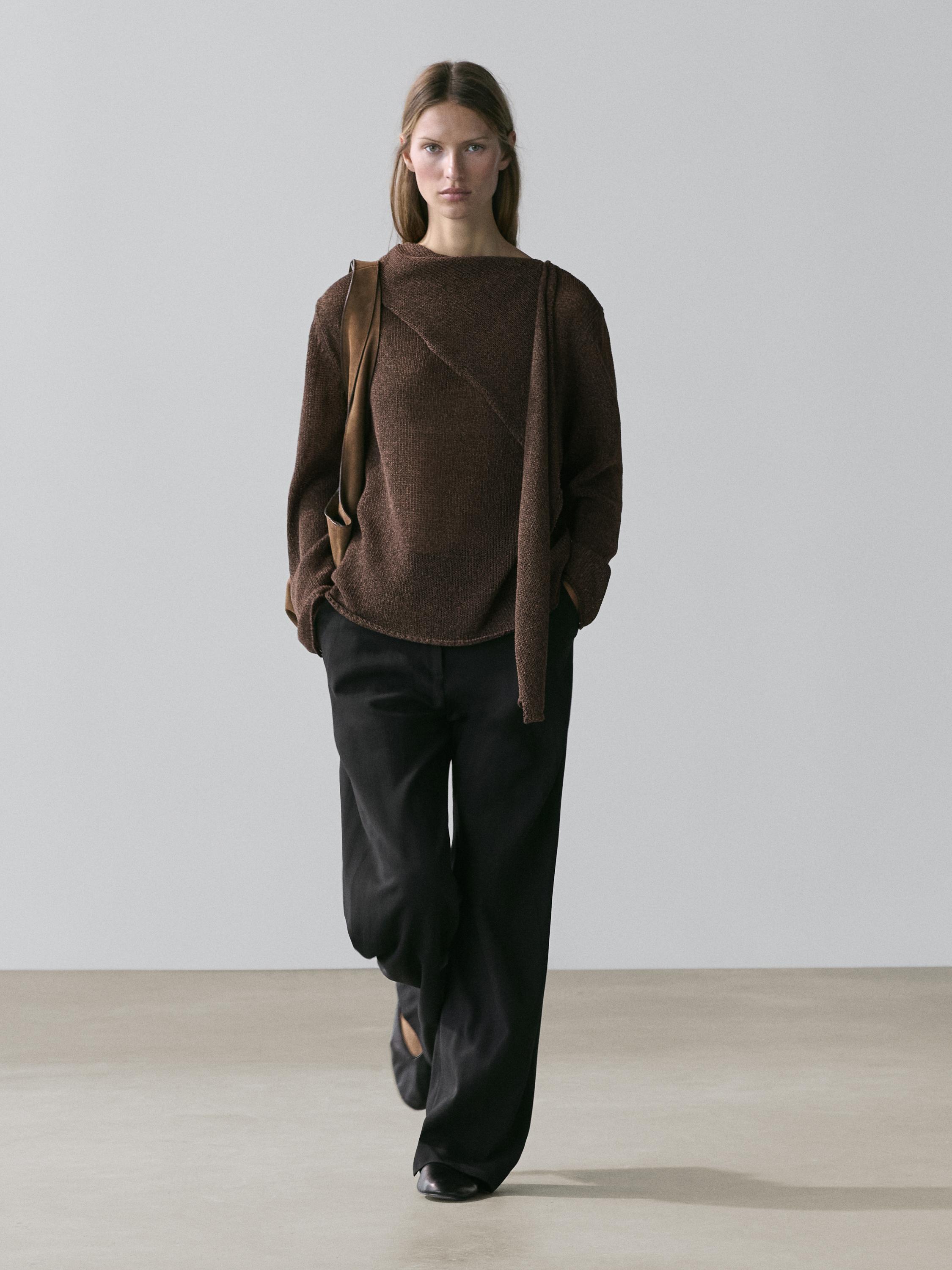 Cotton blend knit cape sweater — Chocolate