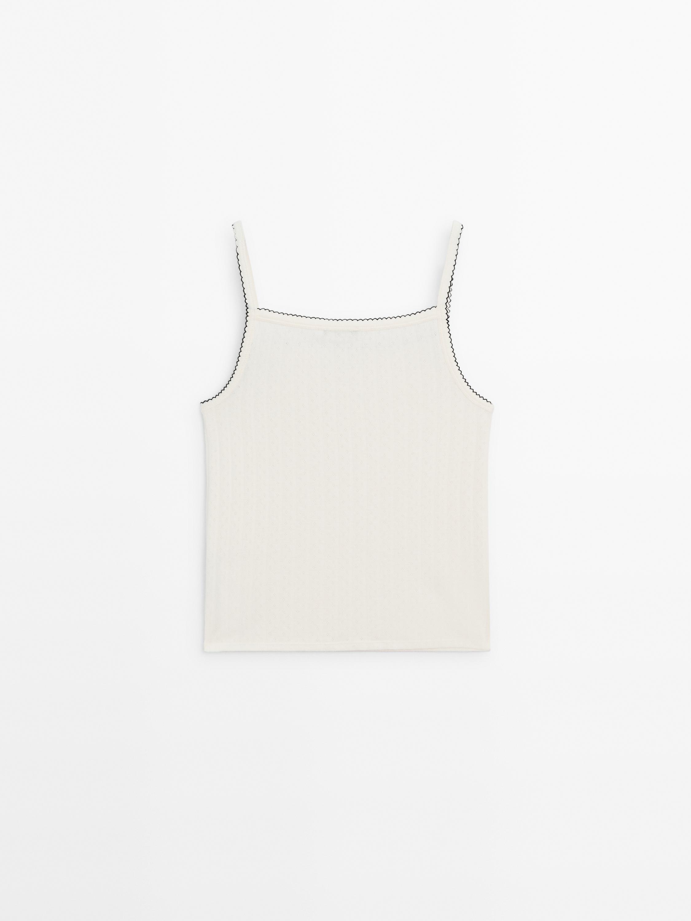 Pointelle top with bow detail