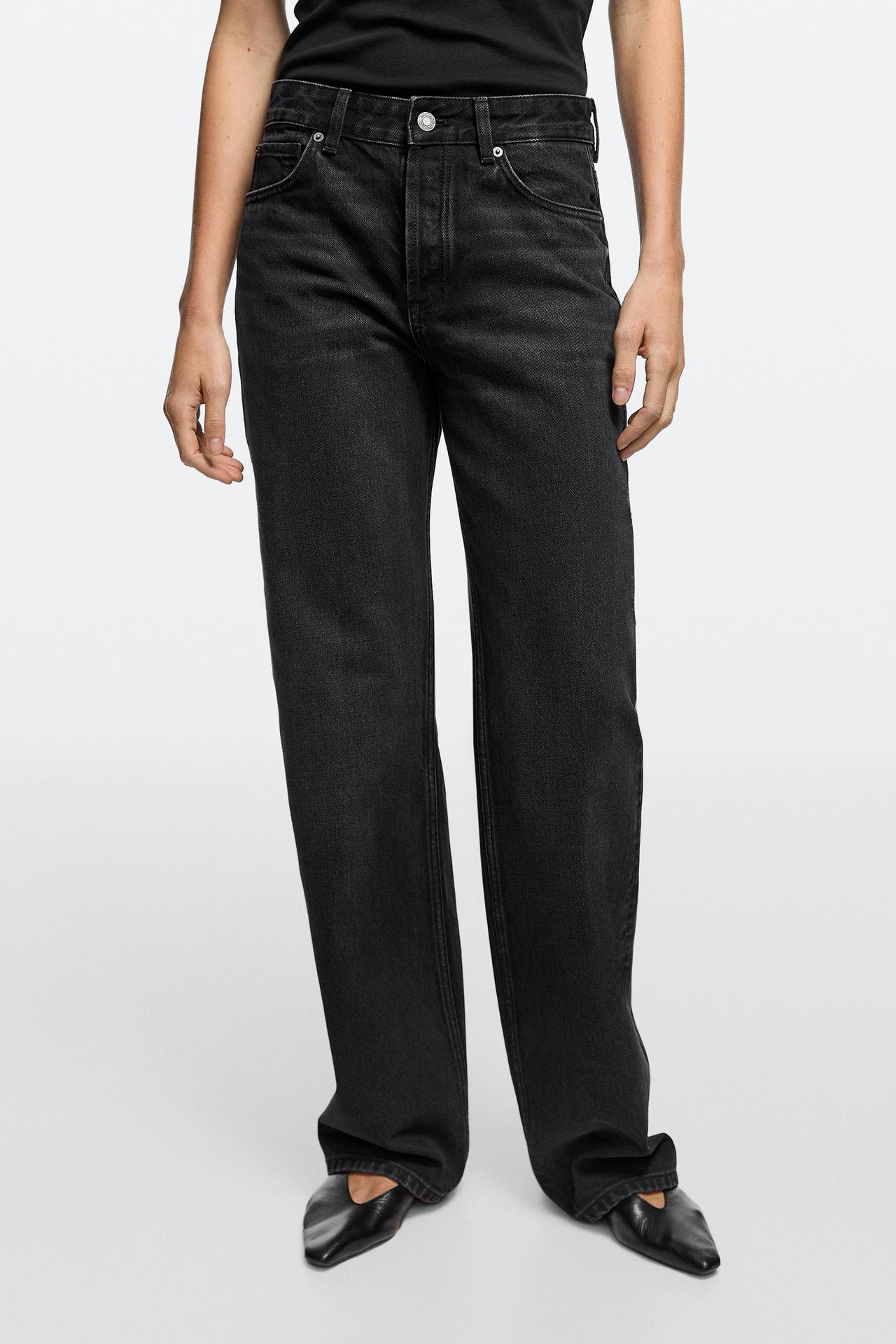 Wide-leg mid-waist jeans — BLACK