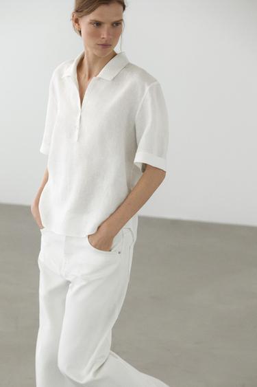 Short sleeve linen polo shirt — WHITE 3