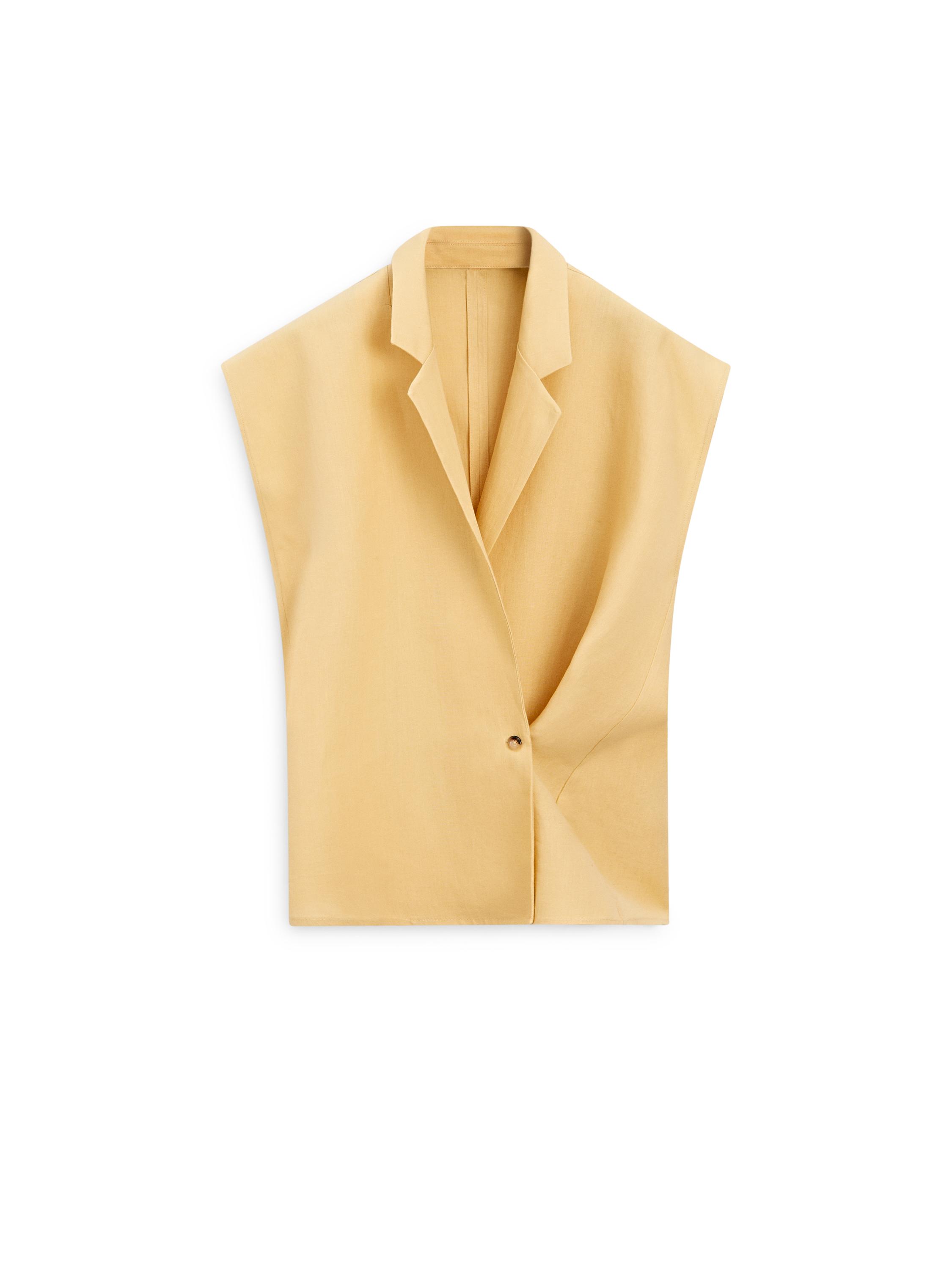 Linen double-breasted lapel vest — YELLOW