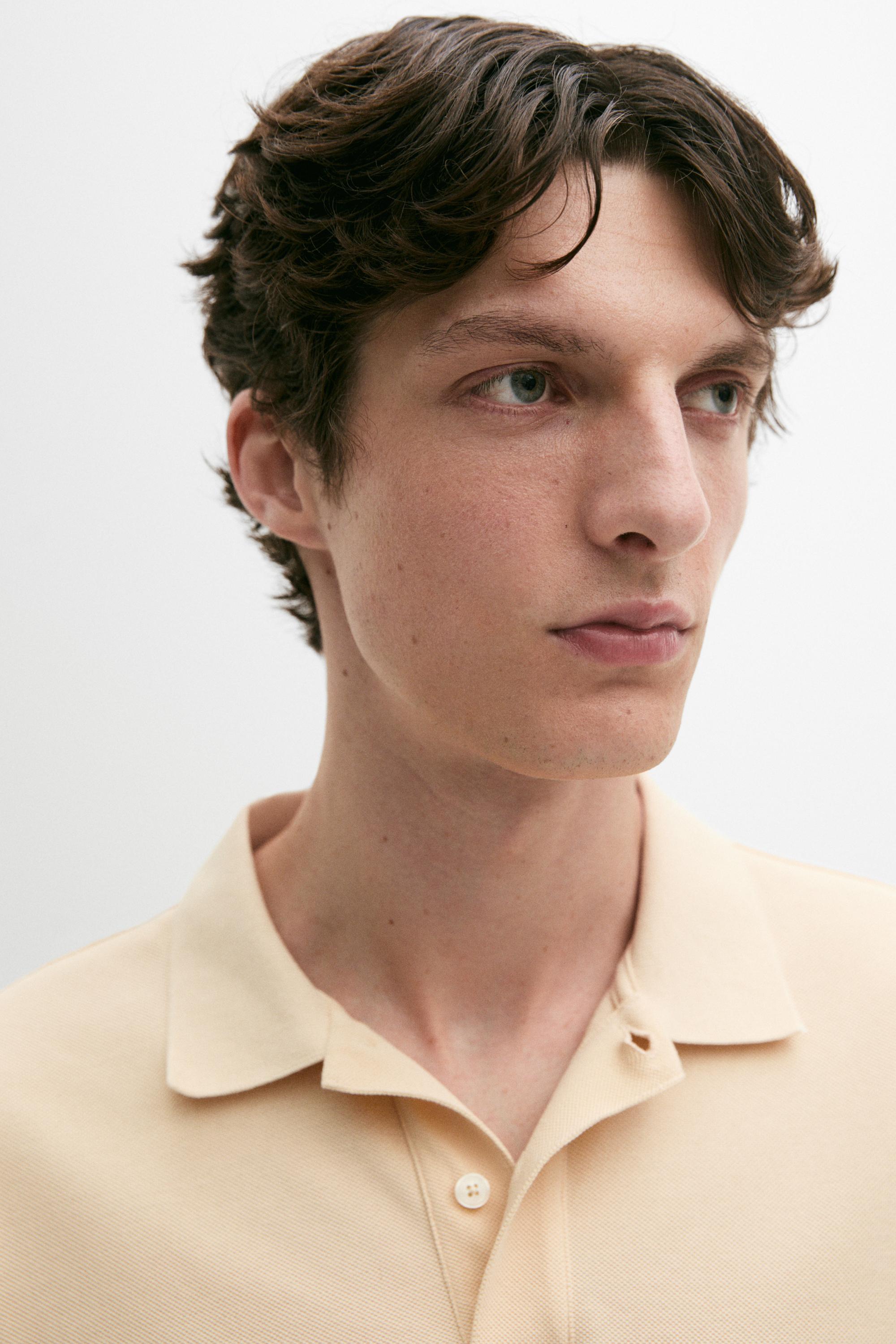 Micro-textured cotton piqué polo shirt — Vanilla