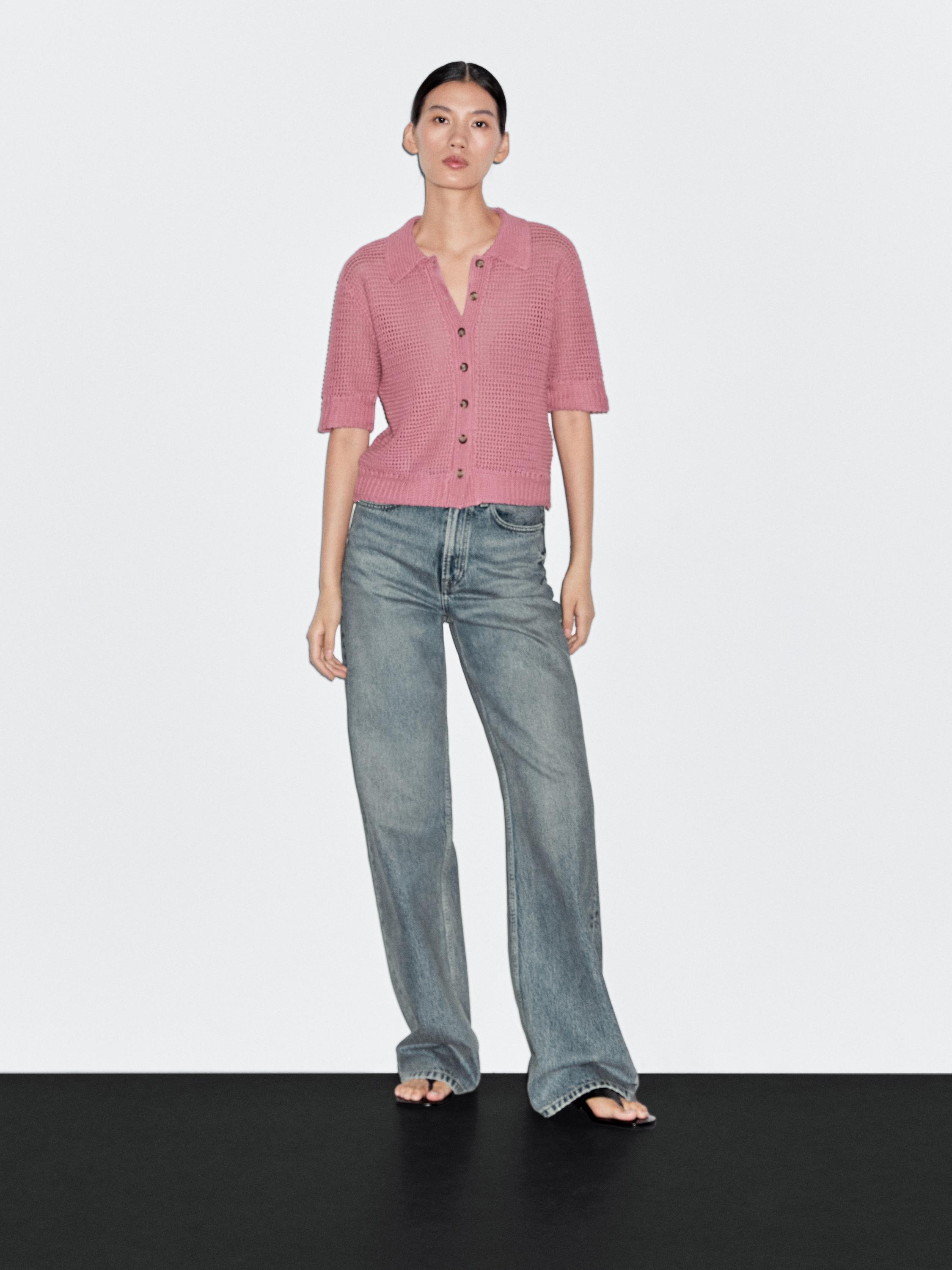 Cotton blend cutwork polo shirt